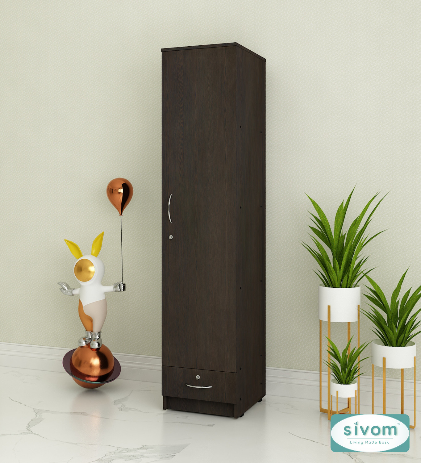 Image of SIVOM SIVOM Ultra Multipurpose Single Door OuterDrawer Wardrobe Engineered Wood 1 Door Wardrobe
