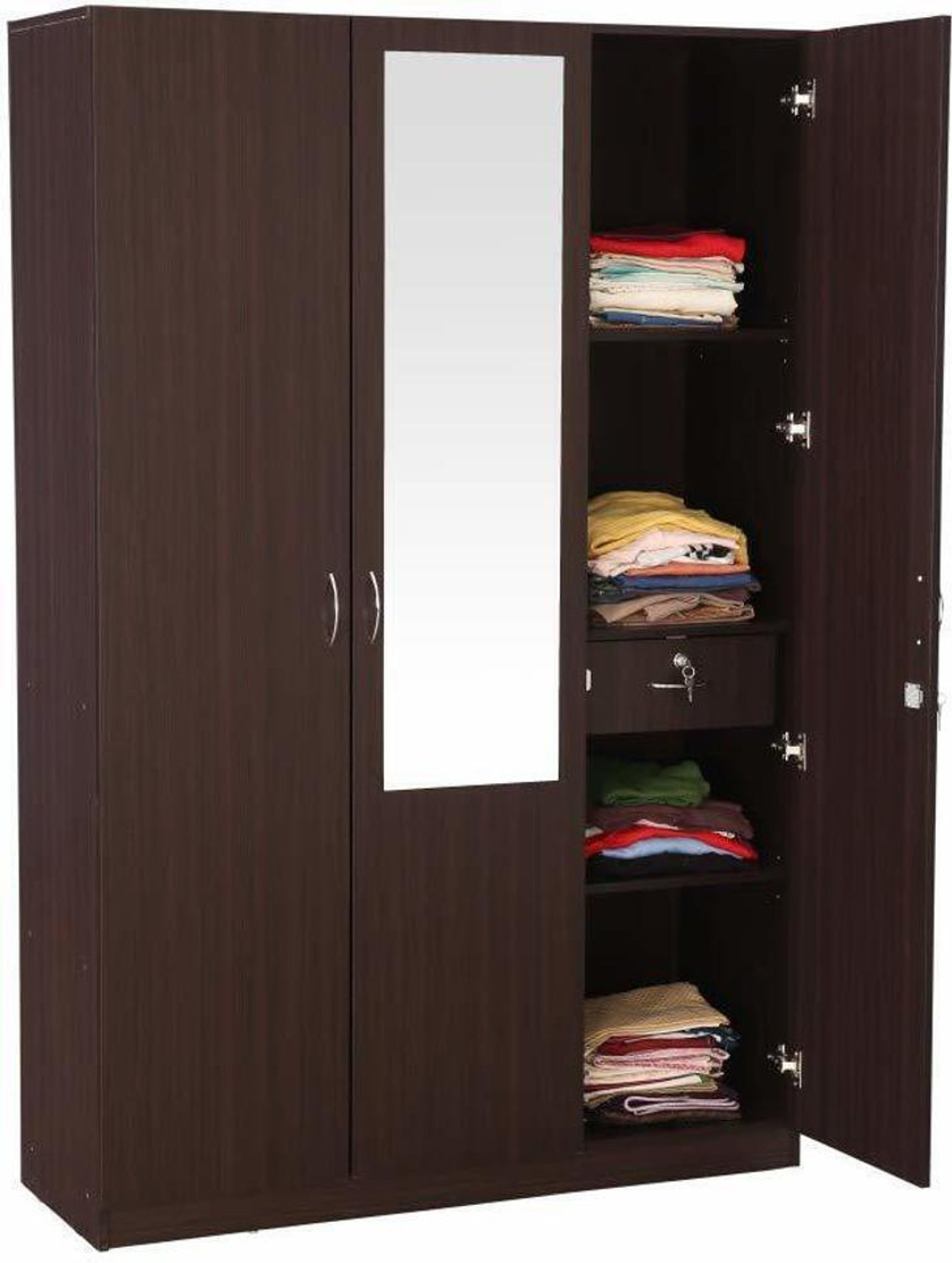 Image of CASPIAN Wooden Almirah for Clothes and Stacking space -Home Furniture Storage Engineered Wood 3 Door Wardrobe