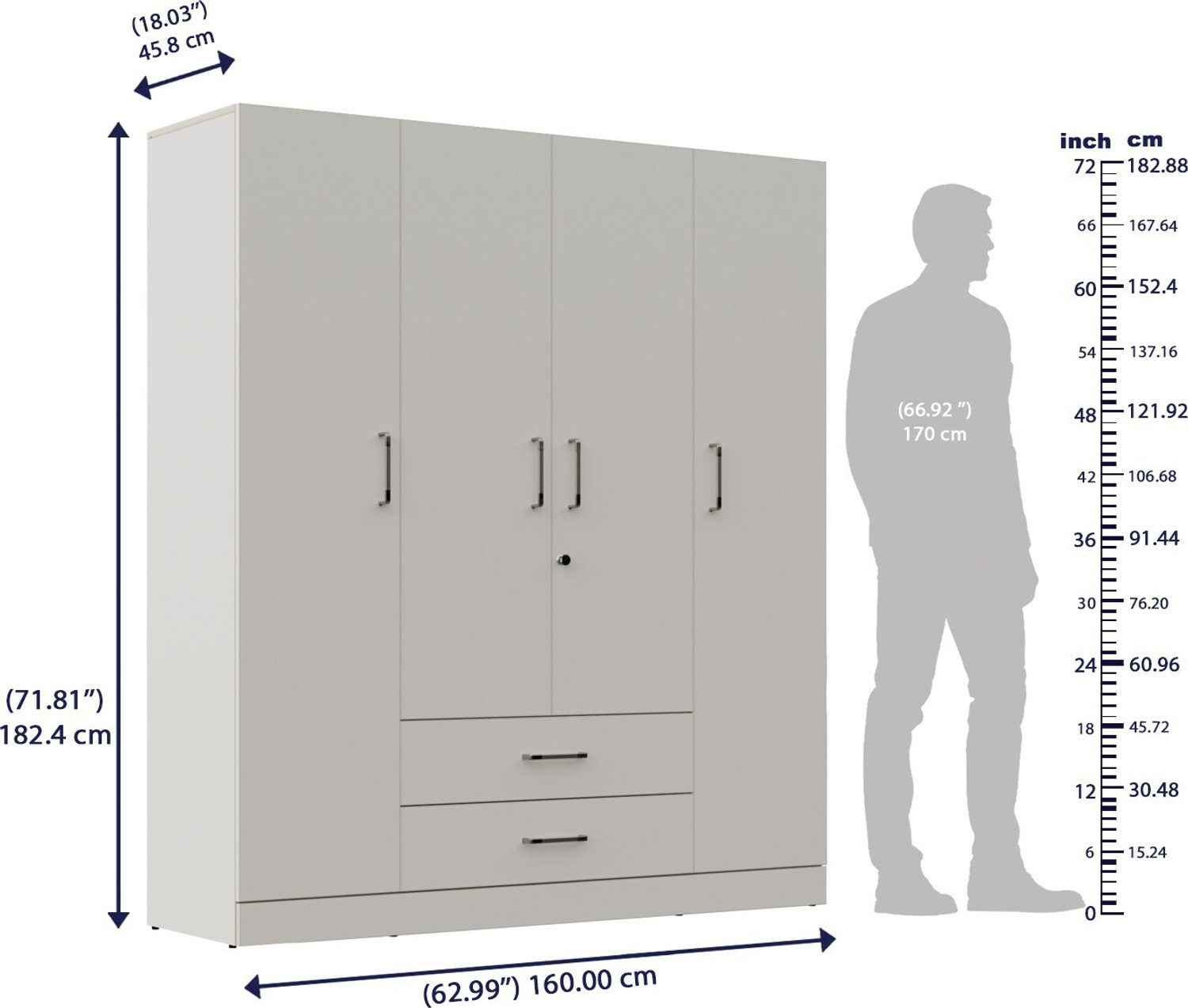Image of Wakefit Organza Plus Engineered Wood 4 Door Wardrobe