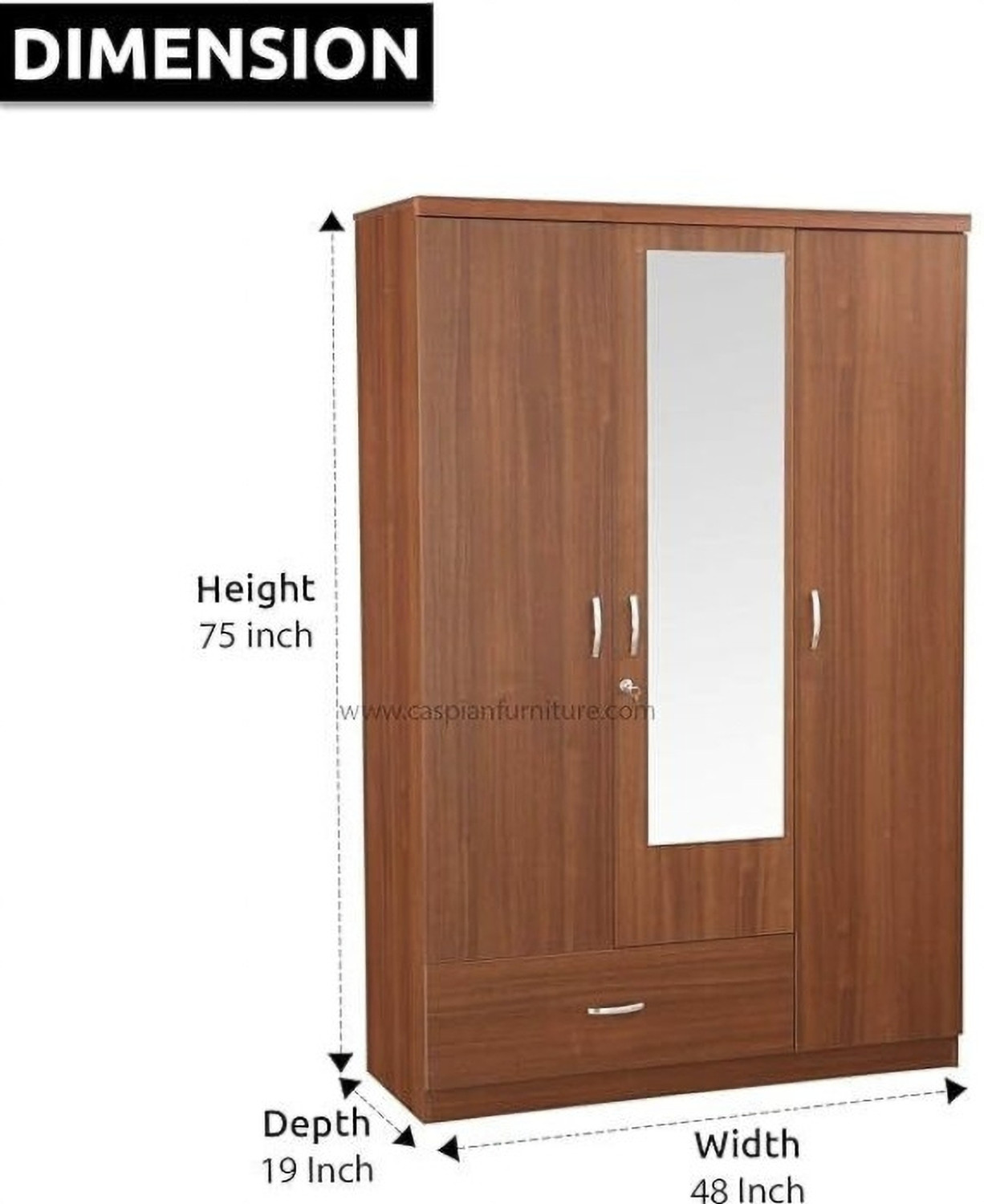 Image of CASPIAN Classy Engineered Wood 3 Door Wardrobe