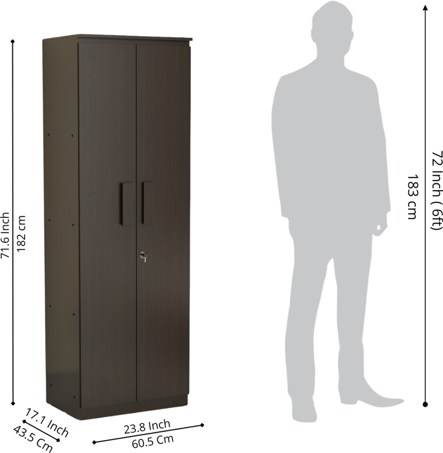 Image of neuspace Duo S Compact Clothes Storage Cabinet with Multiple Shelves Engineered Wood 2 Door Wardrobe