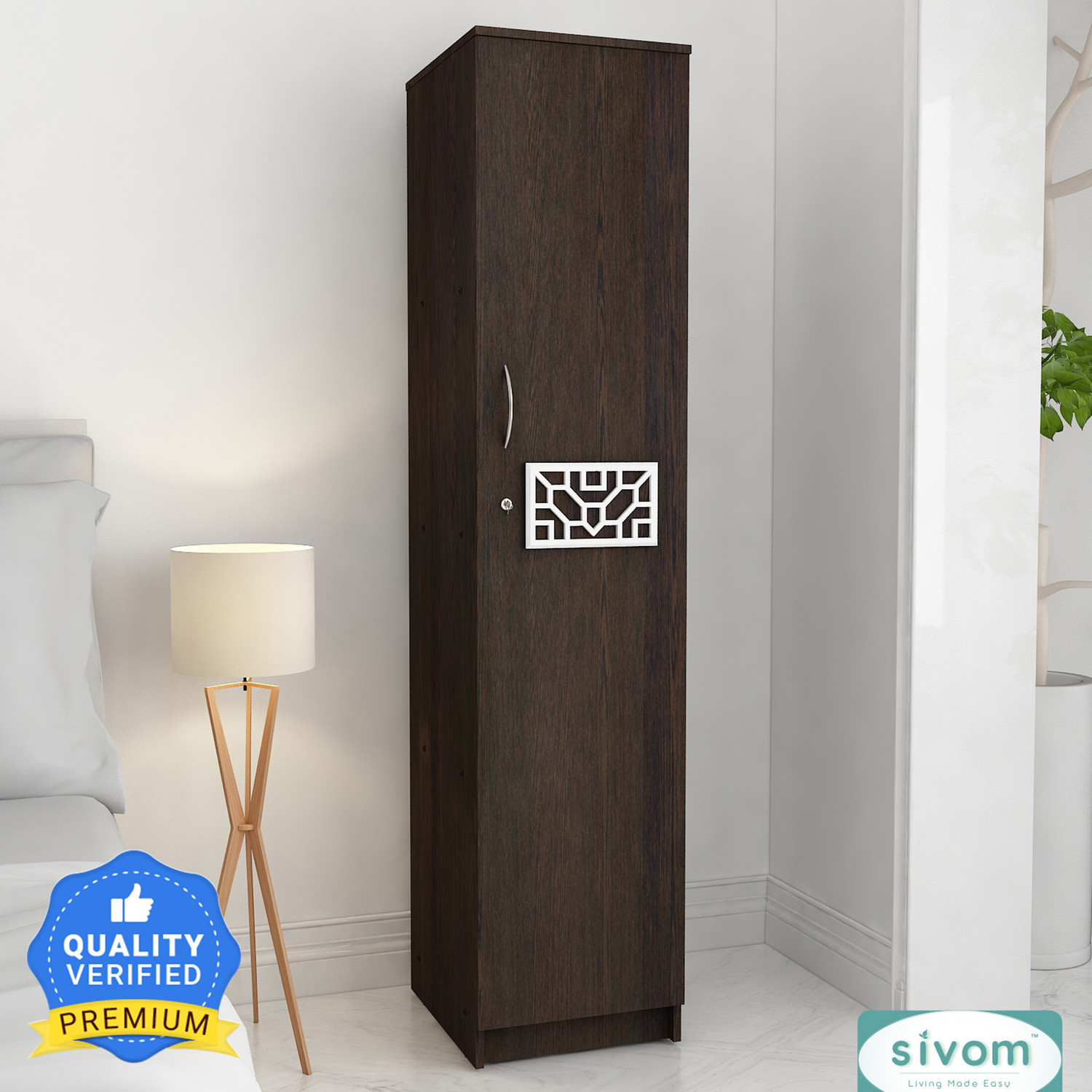 Image of SIVOM Palette Multipurpose 1 Door Wardrobe / Spacious 4 Shelves with Drawer Engineered Wood 1 Door Wardrobe