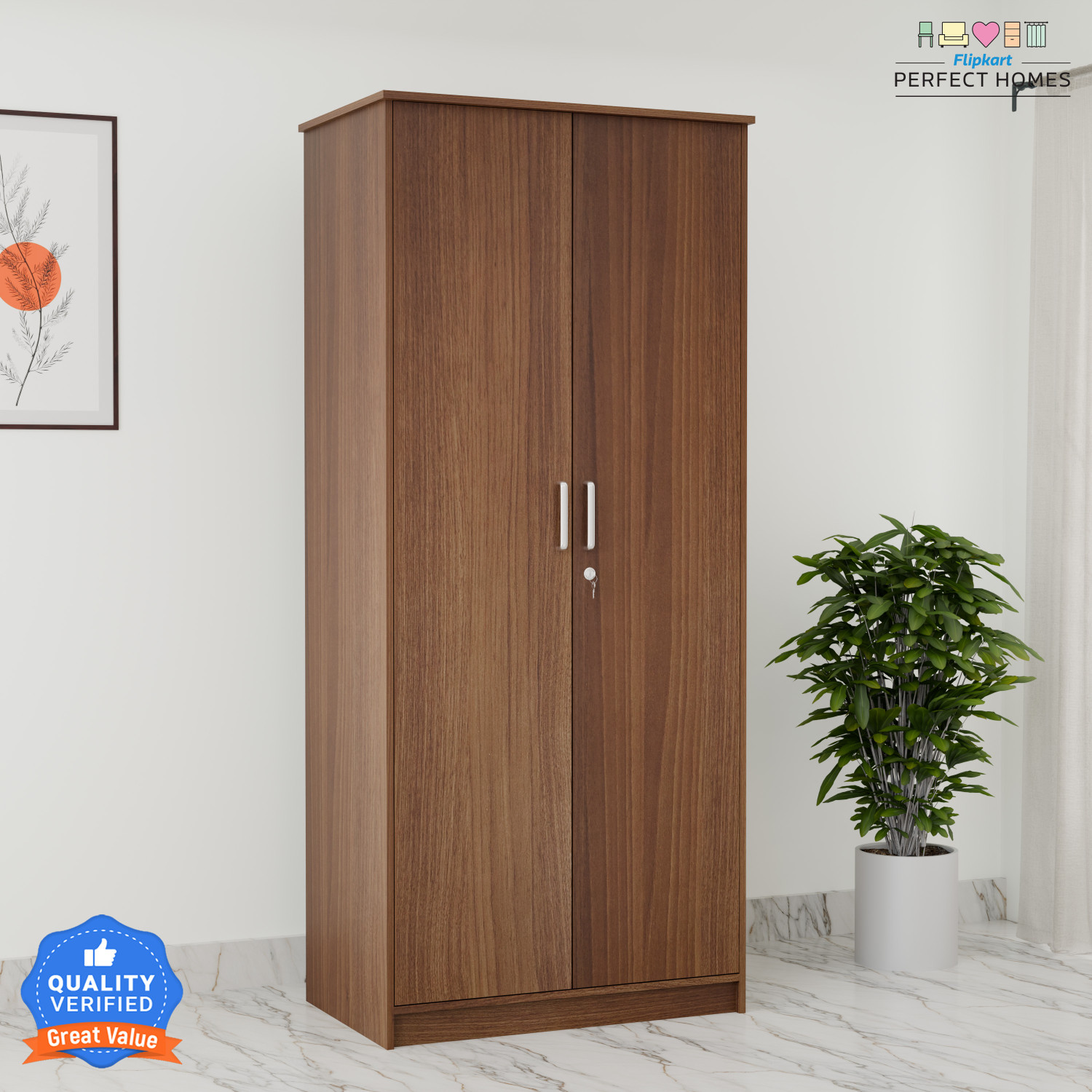 Image of Flipkart Perfect Homes Julian Engineered Wood 2 Door Wardrobe