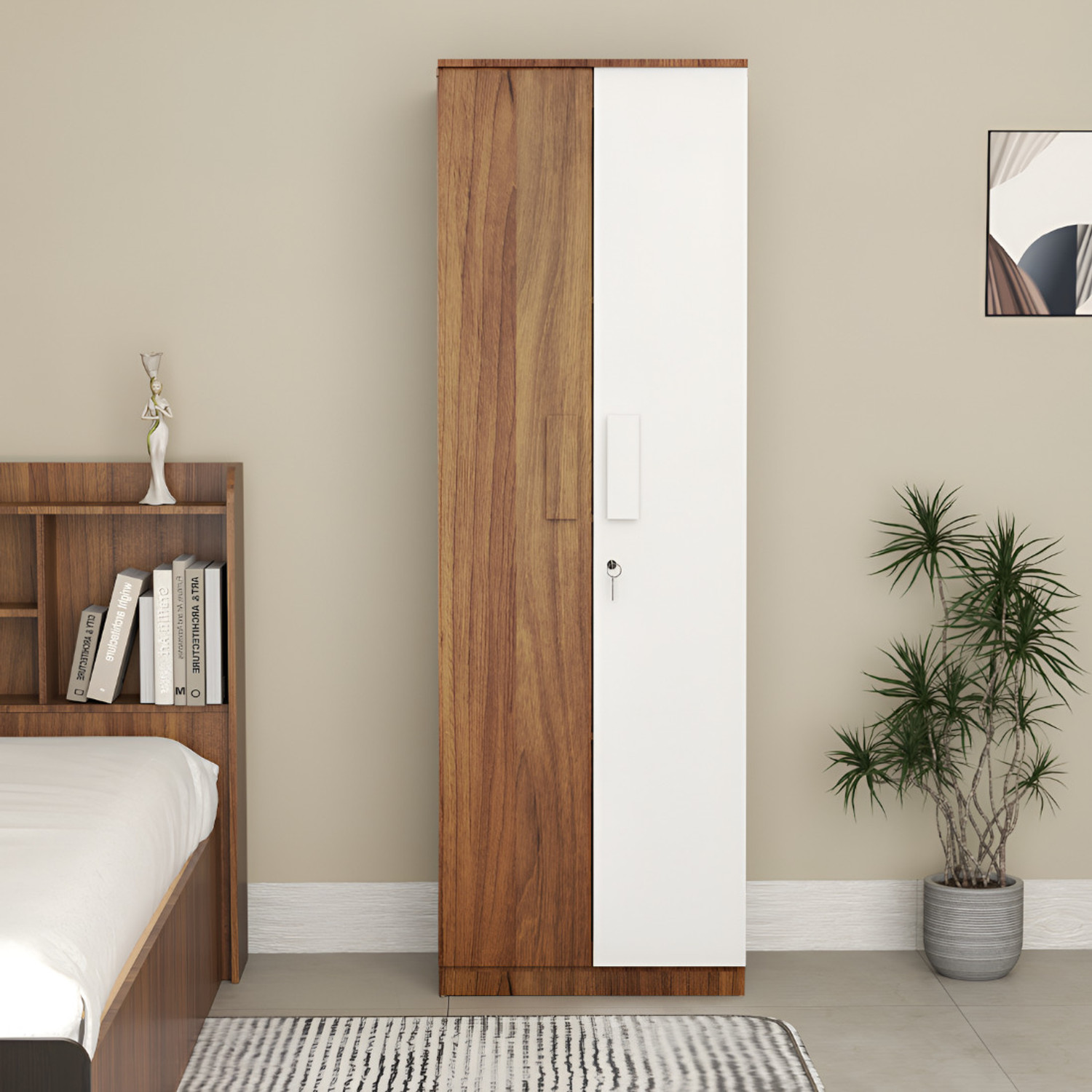 Image of neuspace Duo S Compact Clothes Storage Cabinet with Multiple Shelves Engineered Wood 2 Door Wardrobe