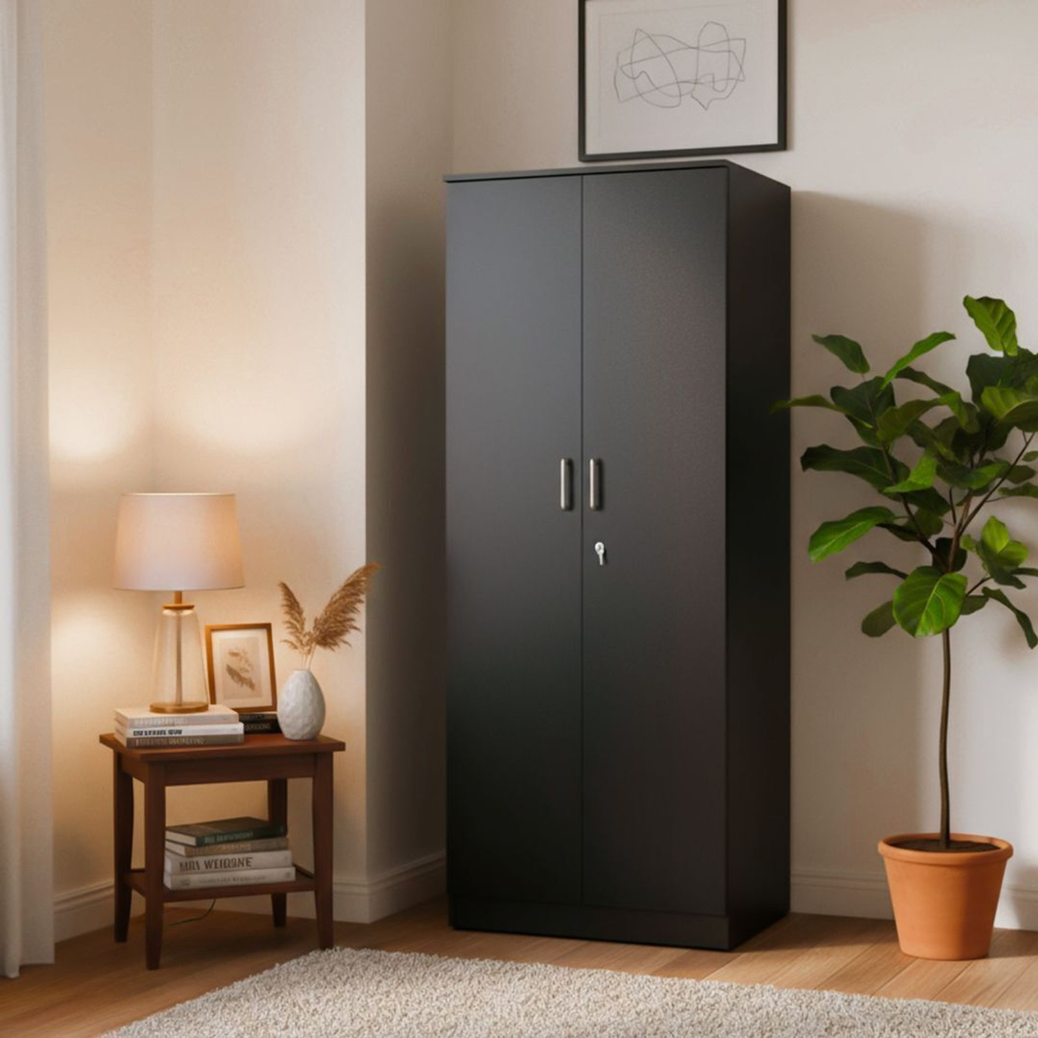 Image of KIK Verna 2 Door Wardrobe with Locker - Wenge Finish | Engineered Wood Almirah Engineered Wood 2 Door Wardrobe