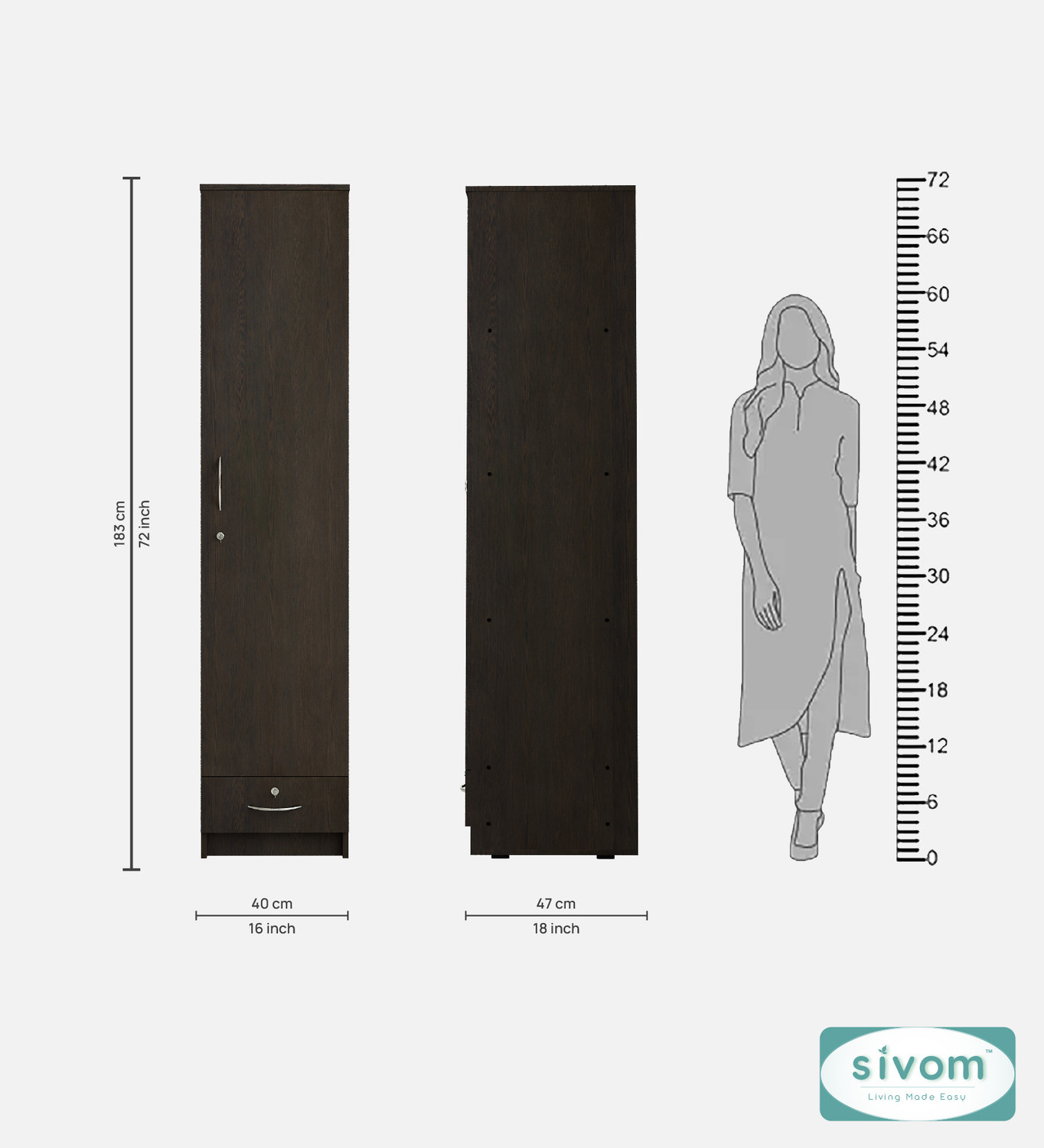 Image of SIVOM SIVOM Ultra Multipurpose Single Door OuterDrawer Wardrobe Engineered Wood 1 Door Wardrobe