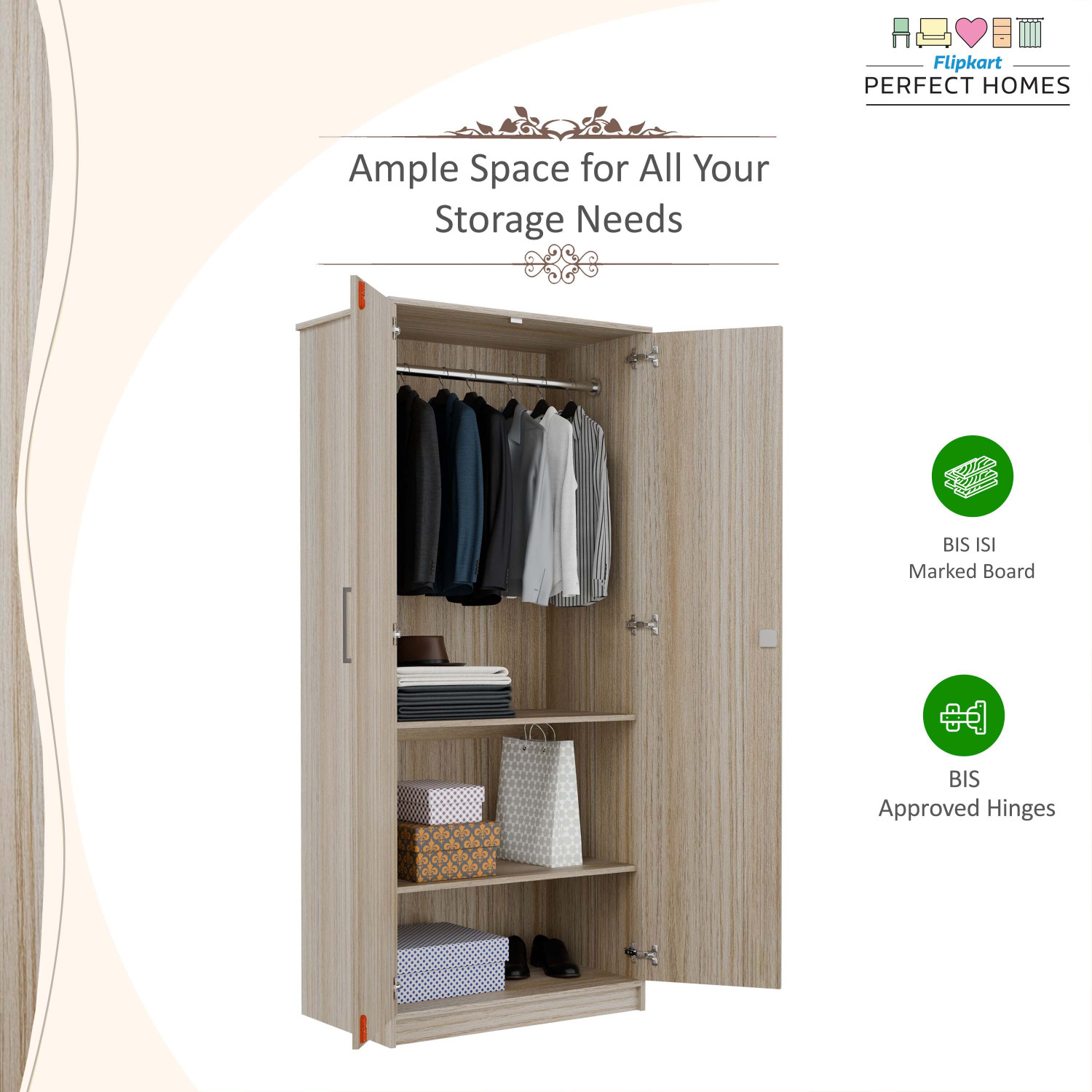 Image of Flipkart Perfect Homes Engineered Wood 2 Door Wardrobe