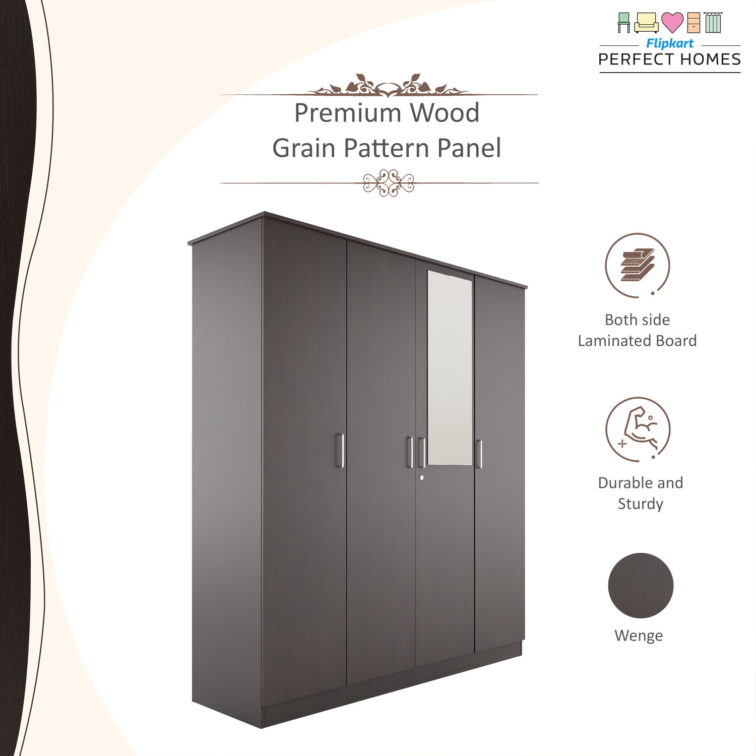 Image of Flipkart Perfect Homes Julian Engineered Wood 4 Door Wardrobe