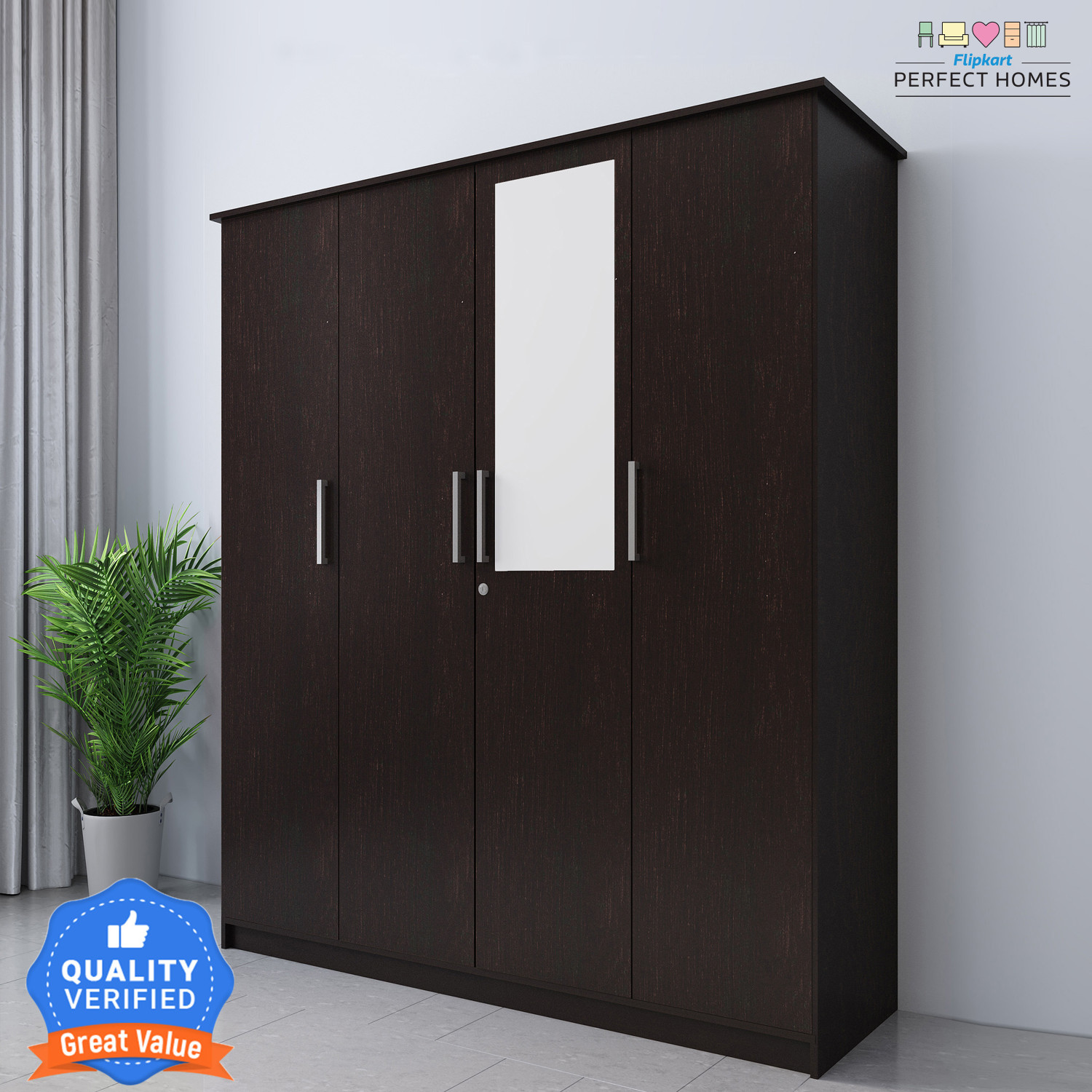 Image of Flipkart Perfect Homes Julian Engineered Wood 4 Door Wardrobe