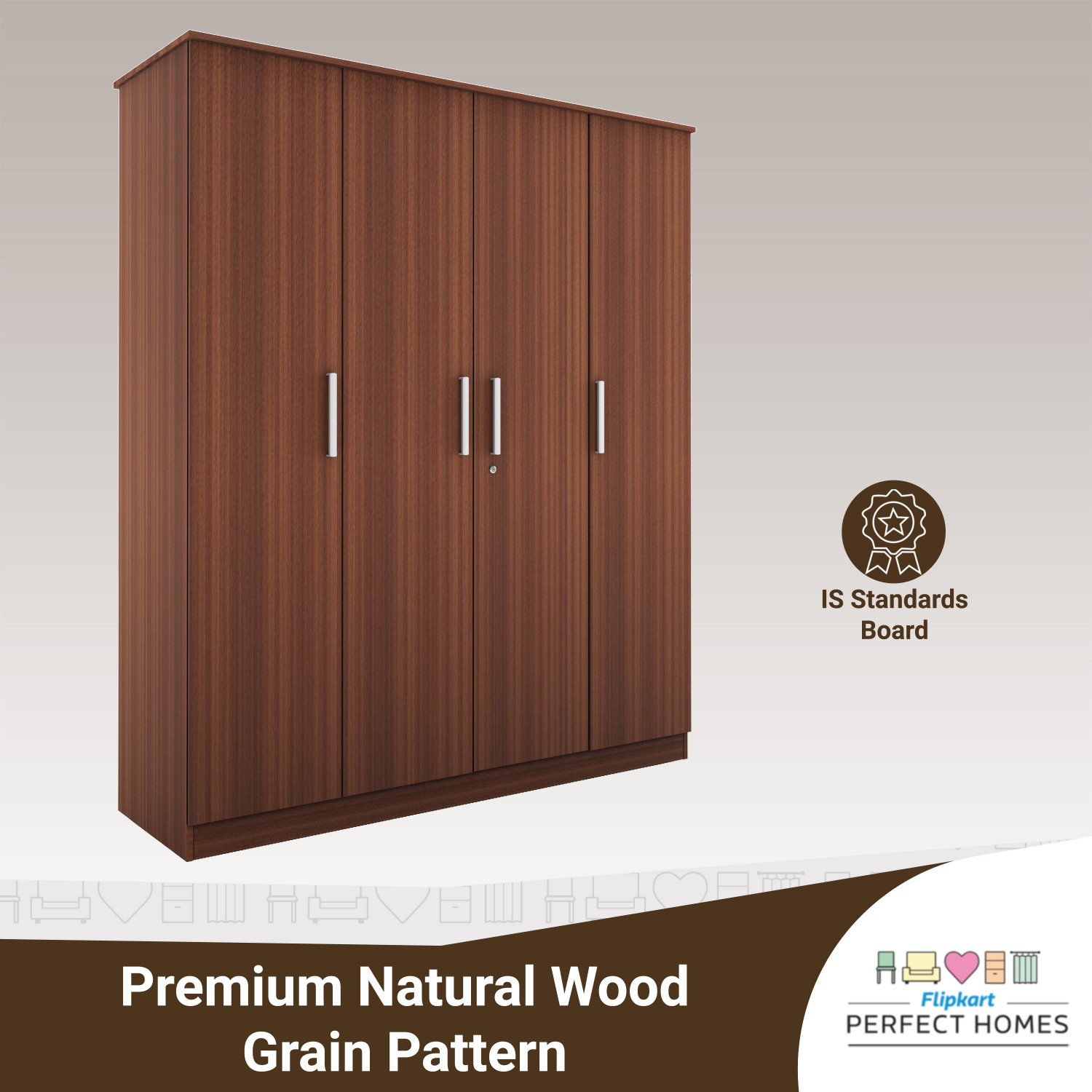 Image of Flipkart Perfect Homes Engineered Wood 4 Door Wardrobe