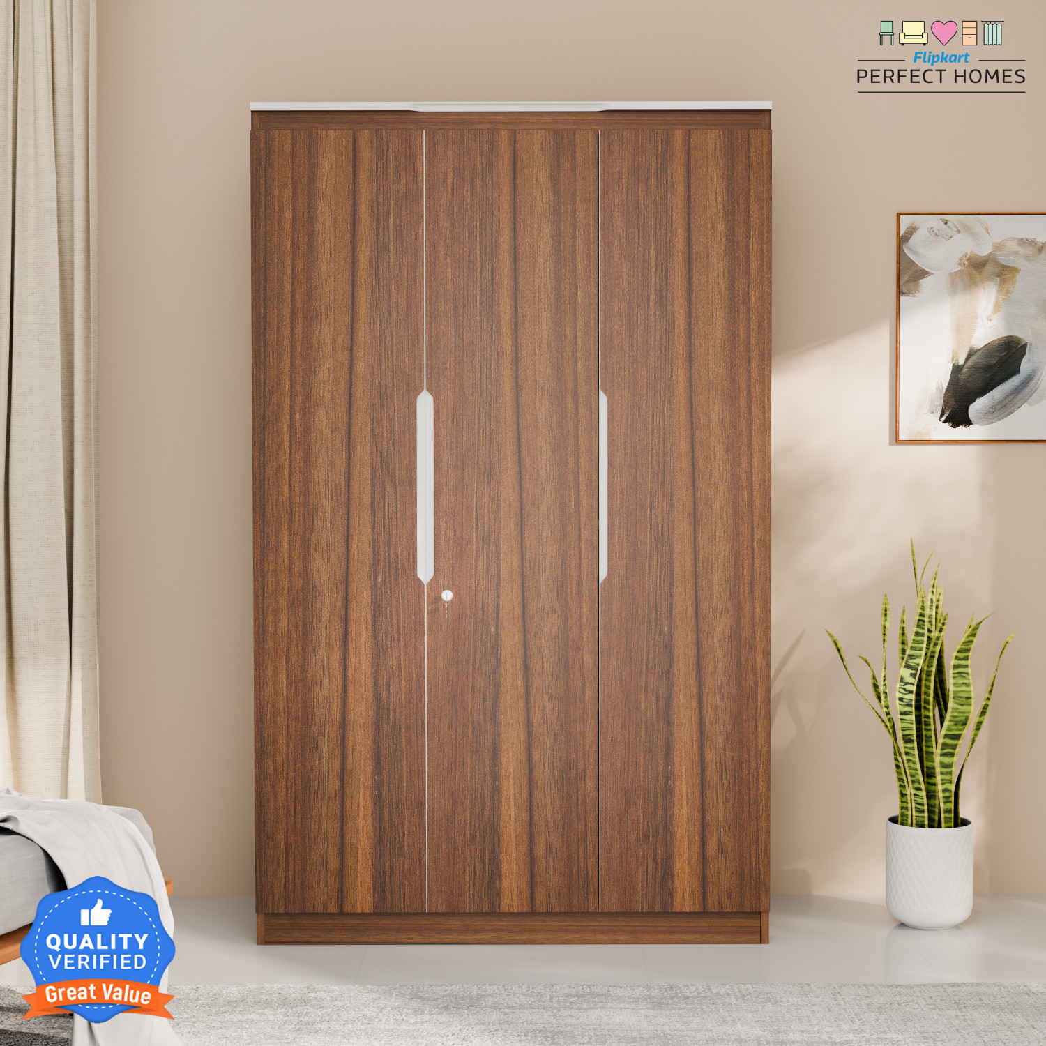 Image of Flipkart Perfect Homes Amora Engineered Wood 3 Door Wardrobe