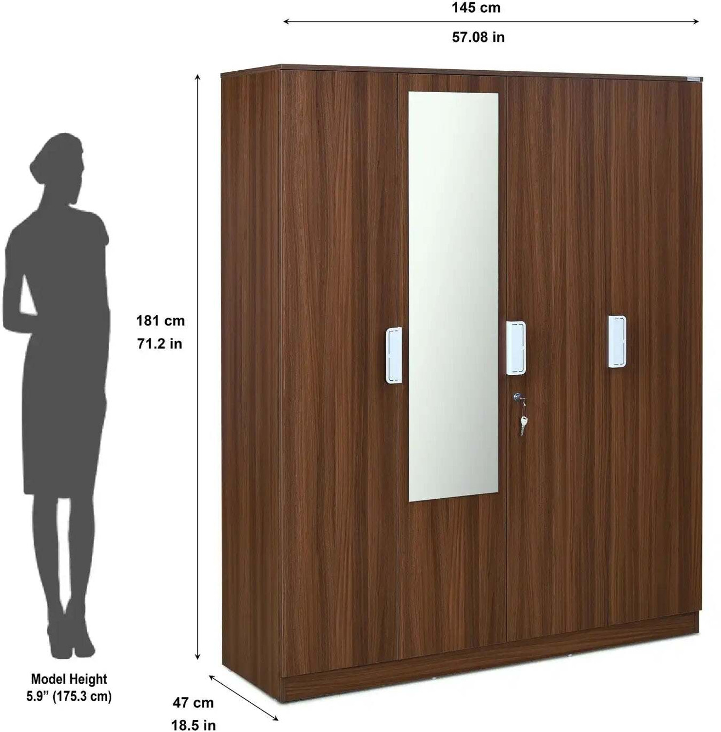 Image of Nilkamal Joyce Engineered Wood 4 Door Wardrobe