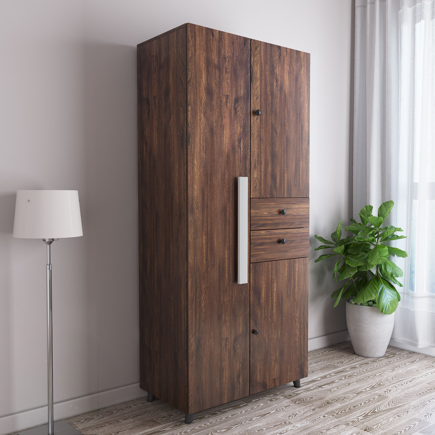 Image of CARLTON LONDON Willy Engineered Wood 3 Door Wardrobe (Finish Color - Rustic, Knock Down)