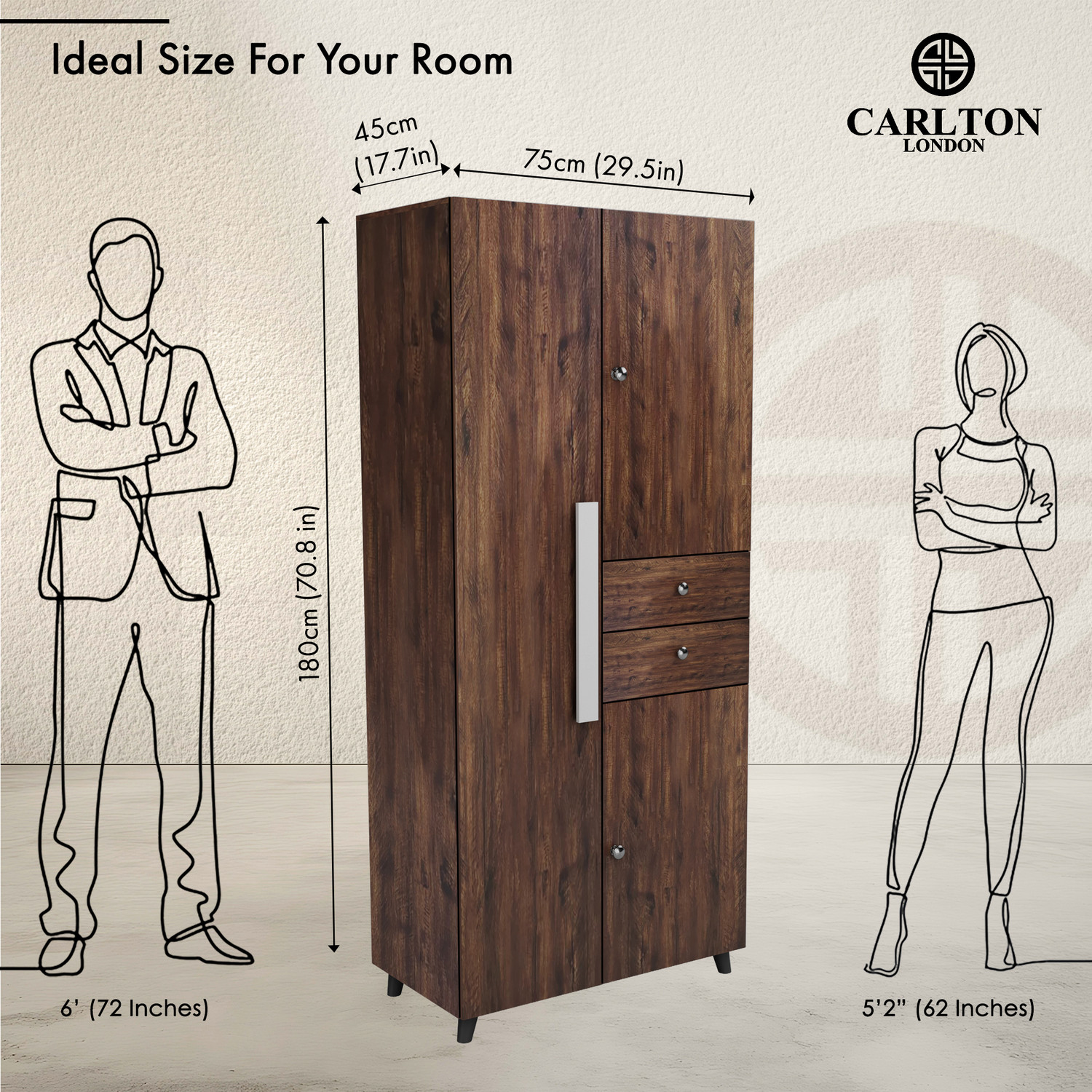 Image of CARLTON LONDON Willy Engineered Wood 3 Door Wardrobe (Finish Color - Rustic, Knock Down)