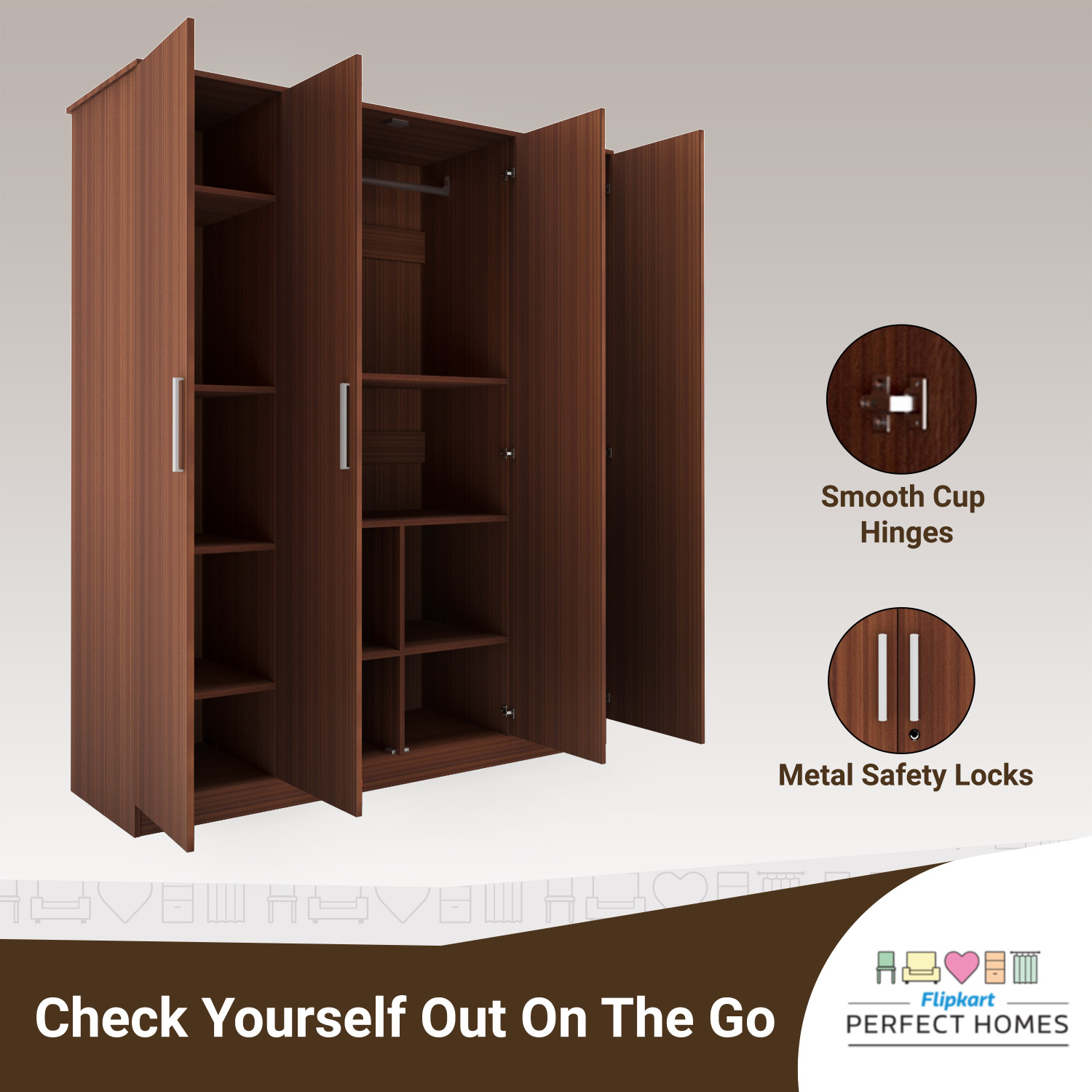 Image of Flipkart Perfect Homes Engineered Wood 4 Door Wardrobe