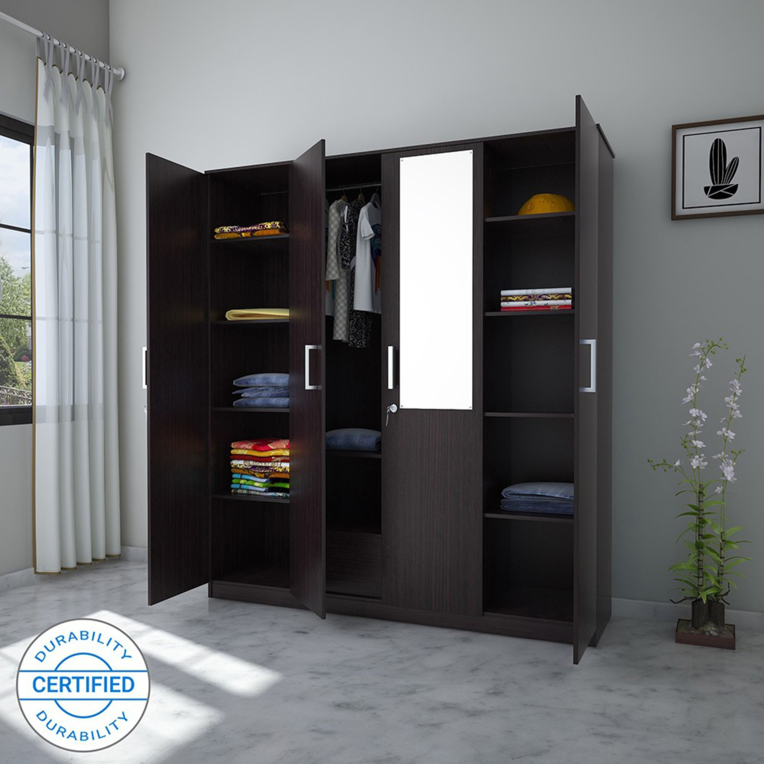 Image of Flipkart Perfect Homes Engineered Wood 4 Door Wardrobe