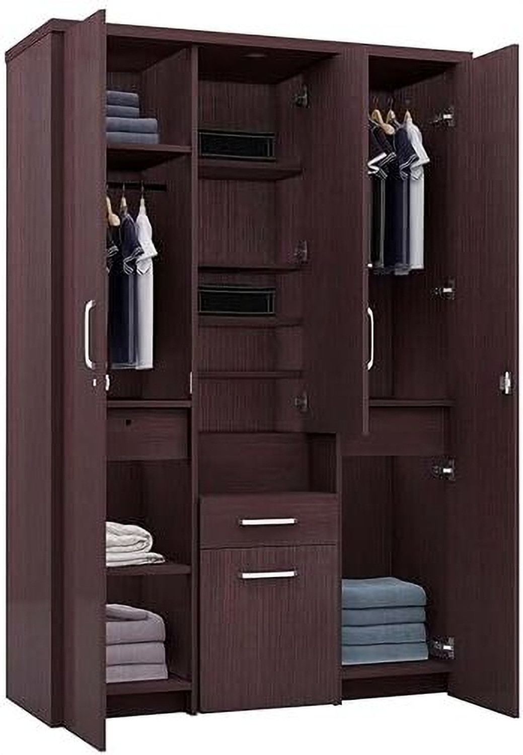 Image of CASPIAN Wooden Almirah for Clothes and Stacking space -Home Furniture Storage Engineered Wood 3 Door Wardrobe