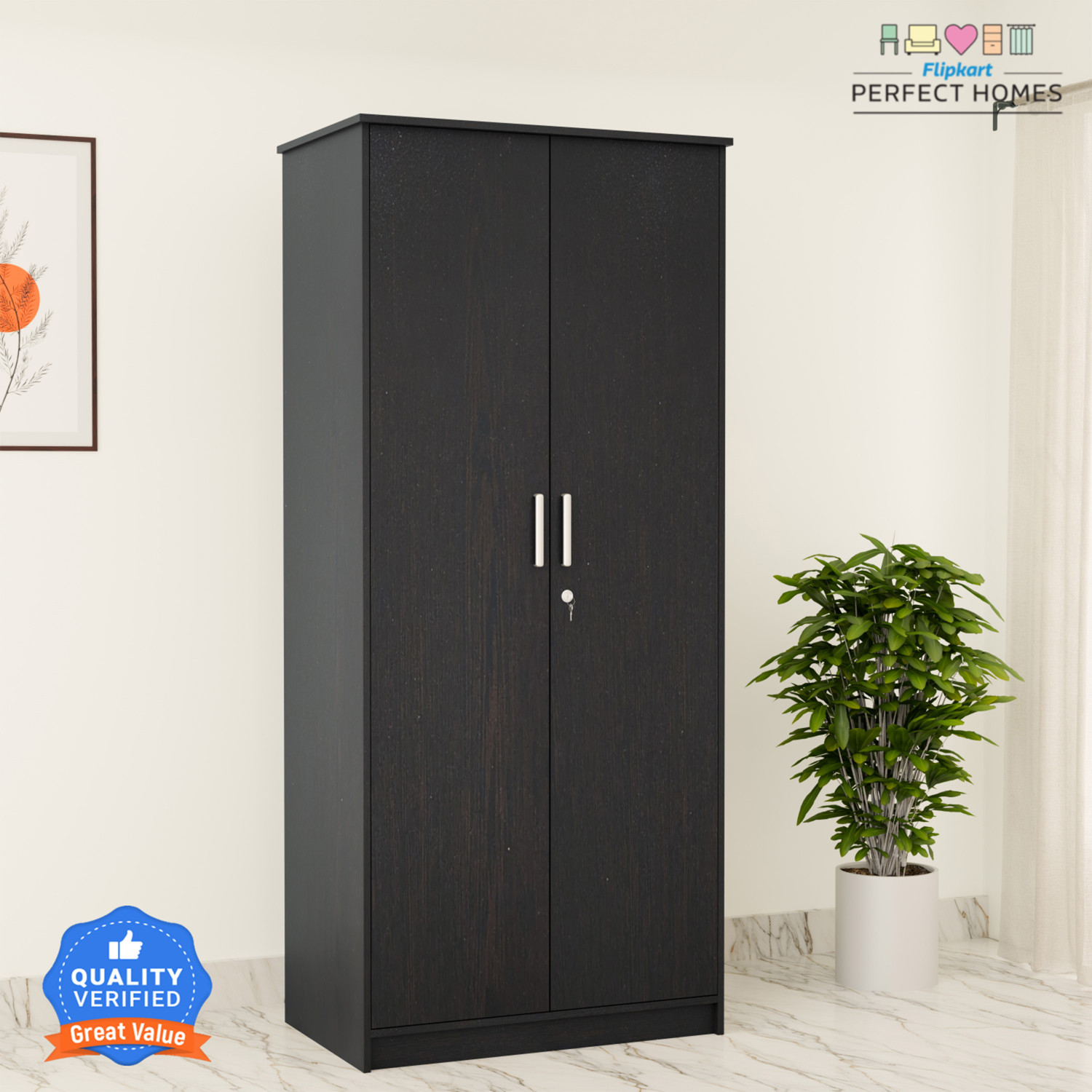 Image of Flipkart Perfect Homes Julian Engineered Wood 2 Door Wardrobe
