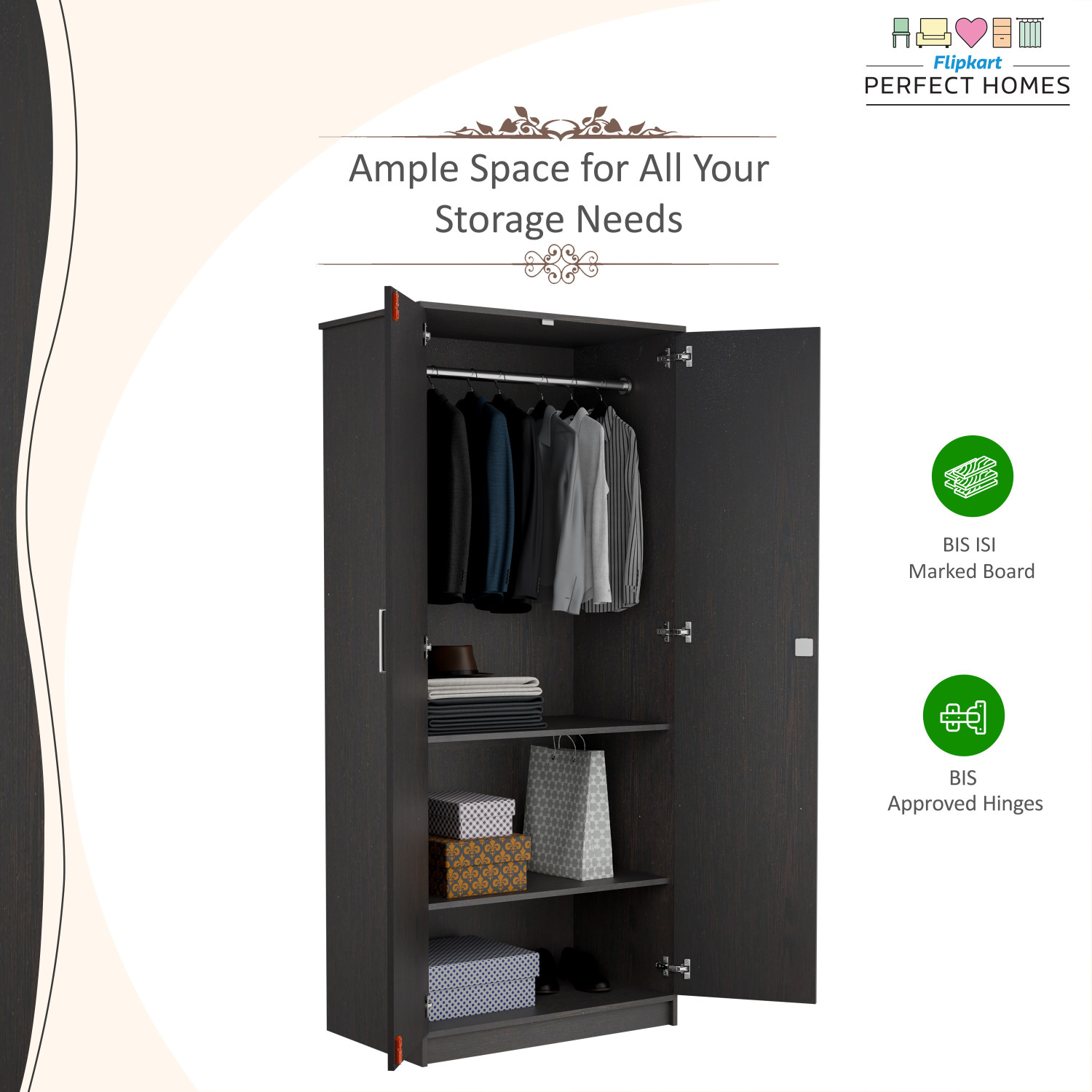 Image of Flipkart Perfect Homes Julian Engineered Wood 2 Door Wardrobe
