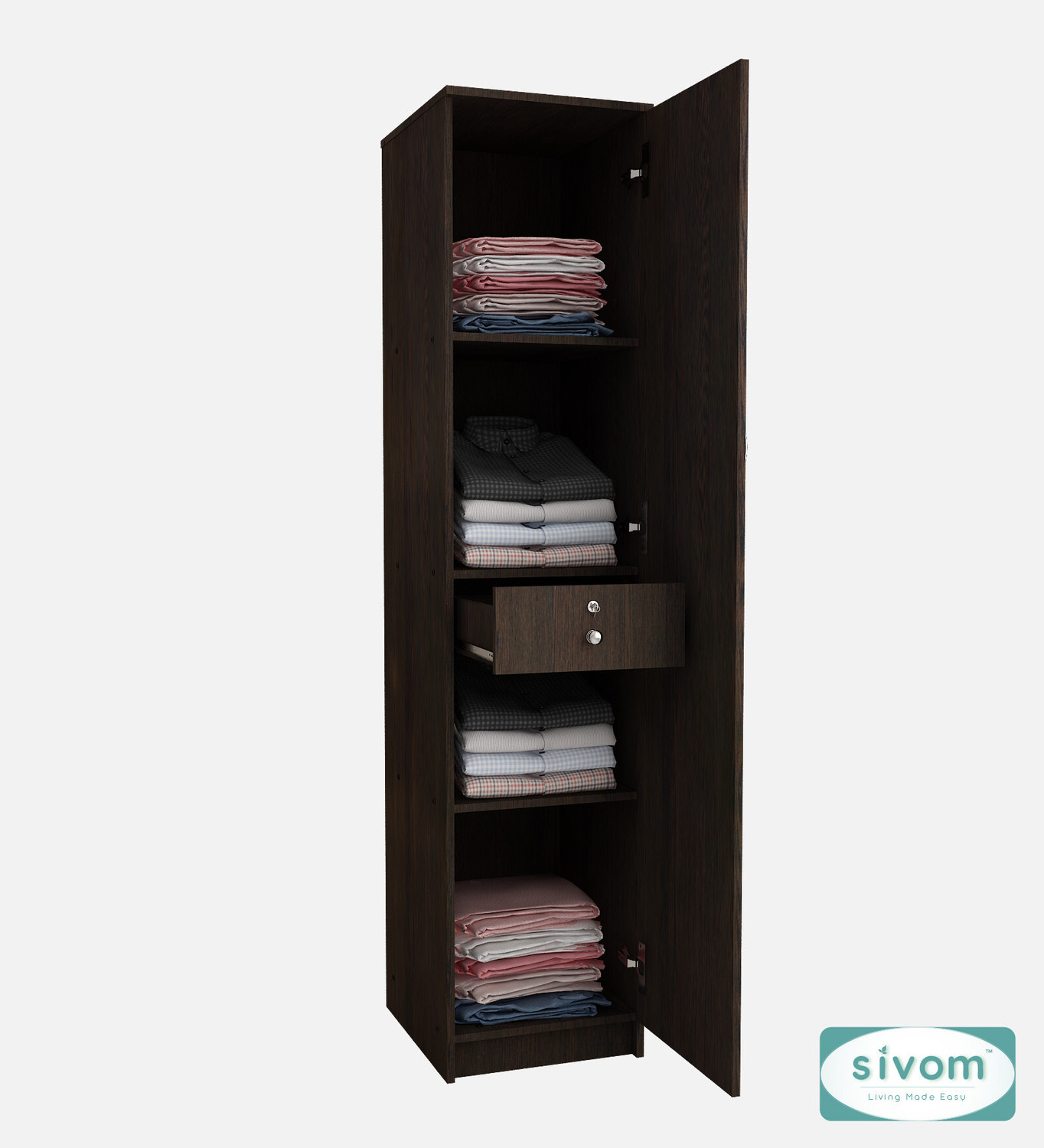 Image of SIVOM Palette Multipurpose 1 Door Wardrobe / Spacious 4 Shelves with Drawer Engineered Wood 1 Door Wardrobe
