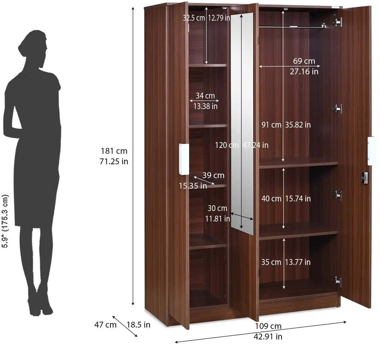 Image of Nilkamal Joyce Engineered Wood 3 Door Wardrobe