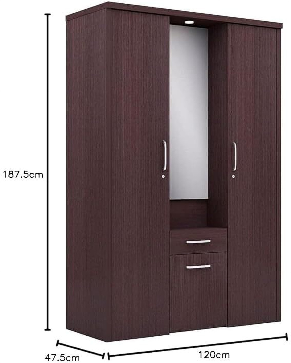 Image of CASPIAN Wooden Almirah for Clothes and Stacking space -Home Furniture Storage Engineered Wood 3 Door Wardrobe