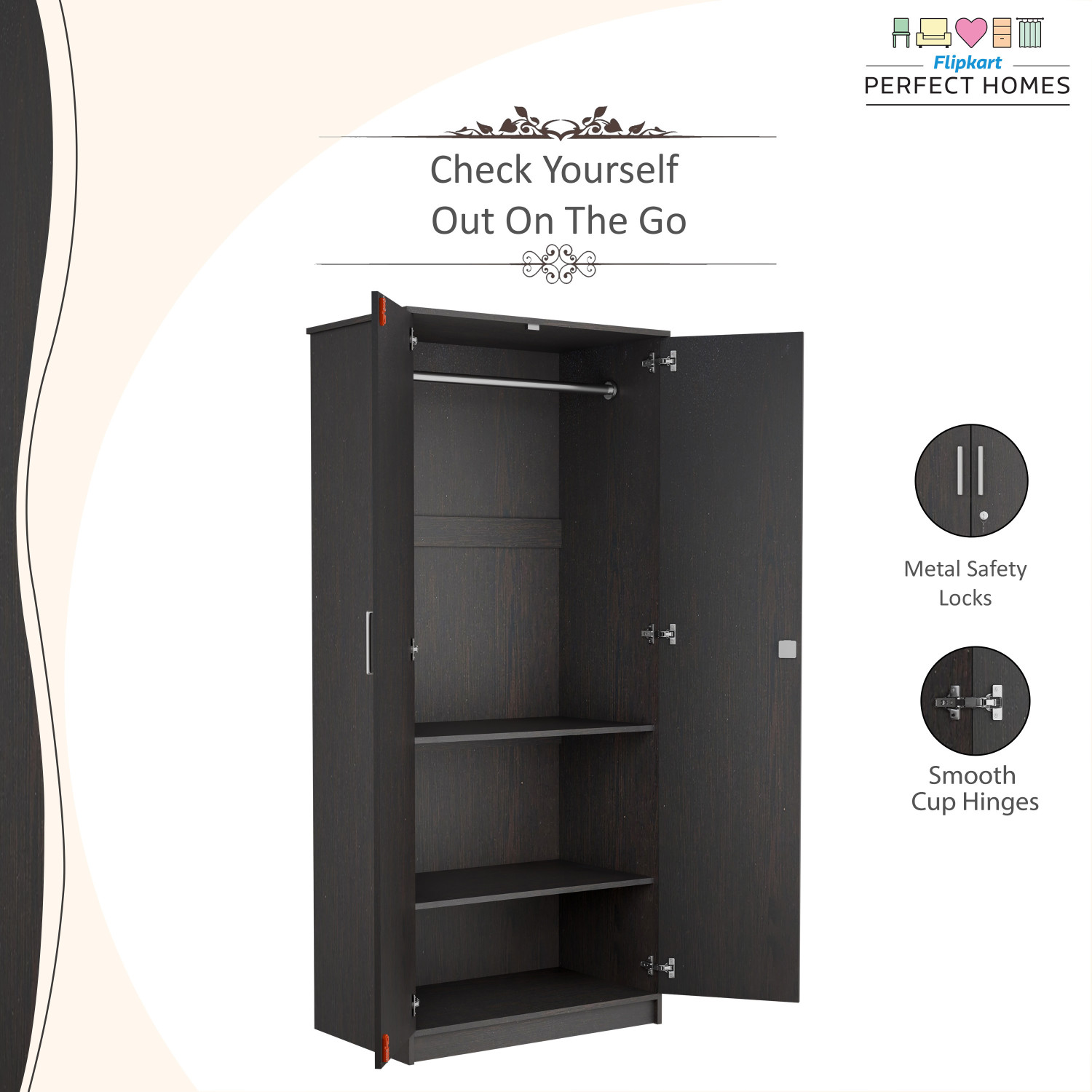 Image of Flipkart Perfect Homes Julian Engineered Wood 2 Door Wardrobe