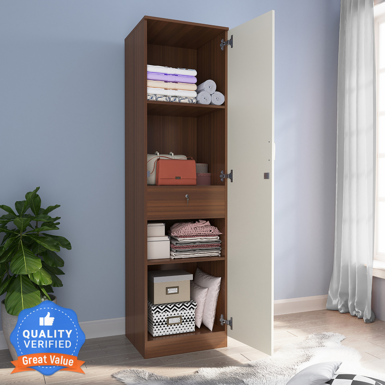 Image of Flipkart Perfect Homes Julian Engineered Wood 1 Door Wardrobe