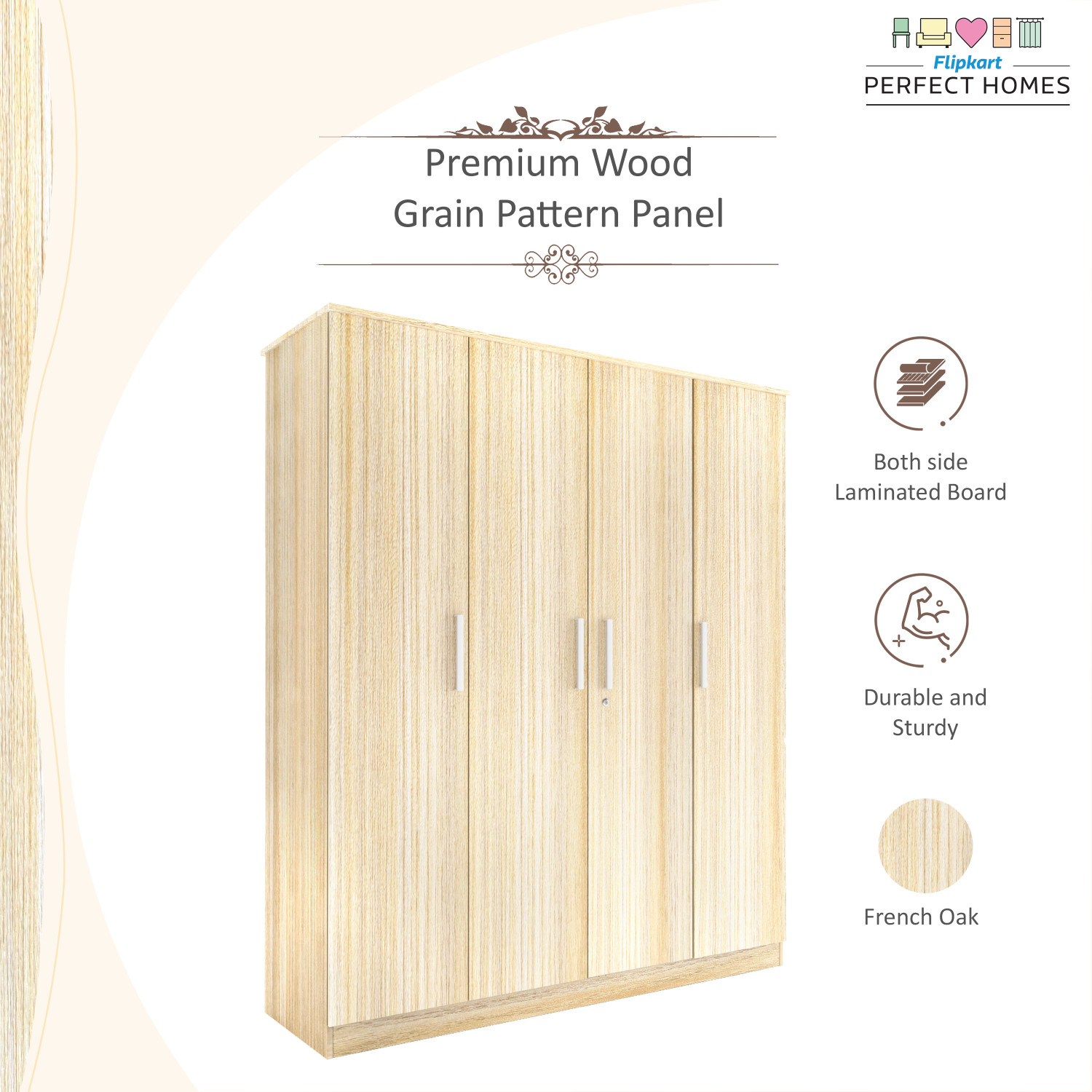 Image of Flipkart Perfect Homes Julian Engineered Wood 4 Door Wardrobe