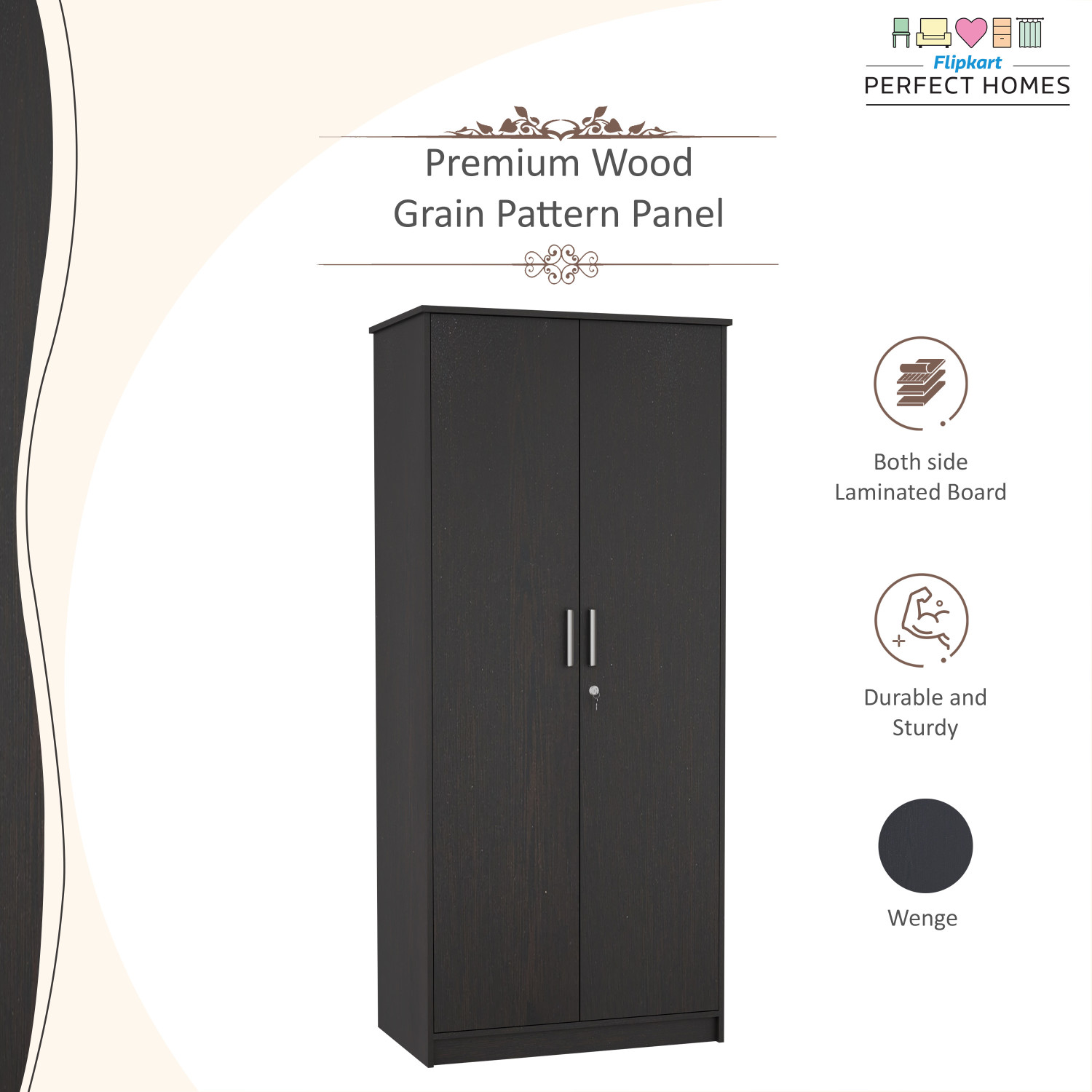 Image of Flipkart Perfect Homes Julian Engineered Wood 2 Door Wardrobe