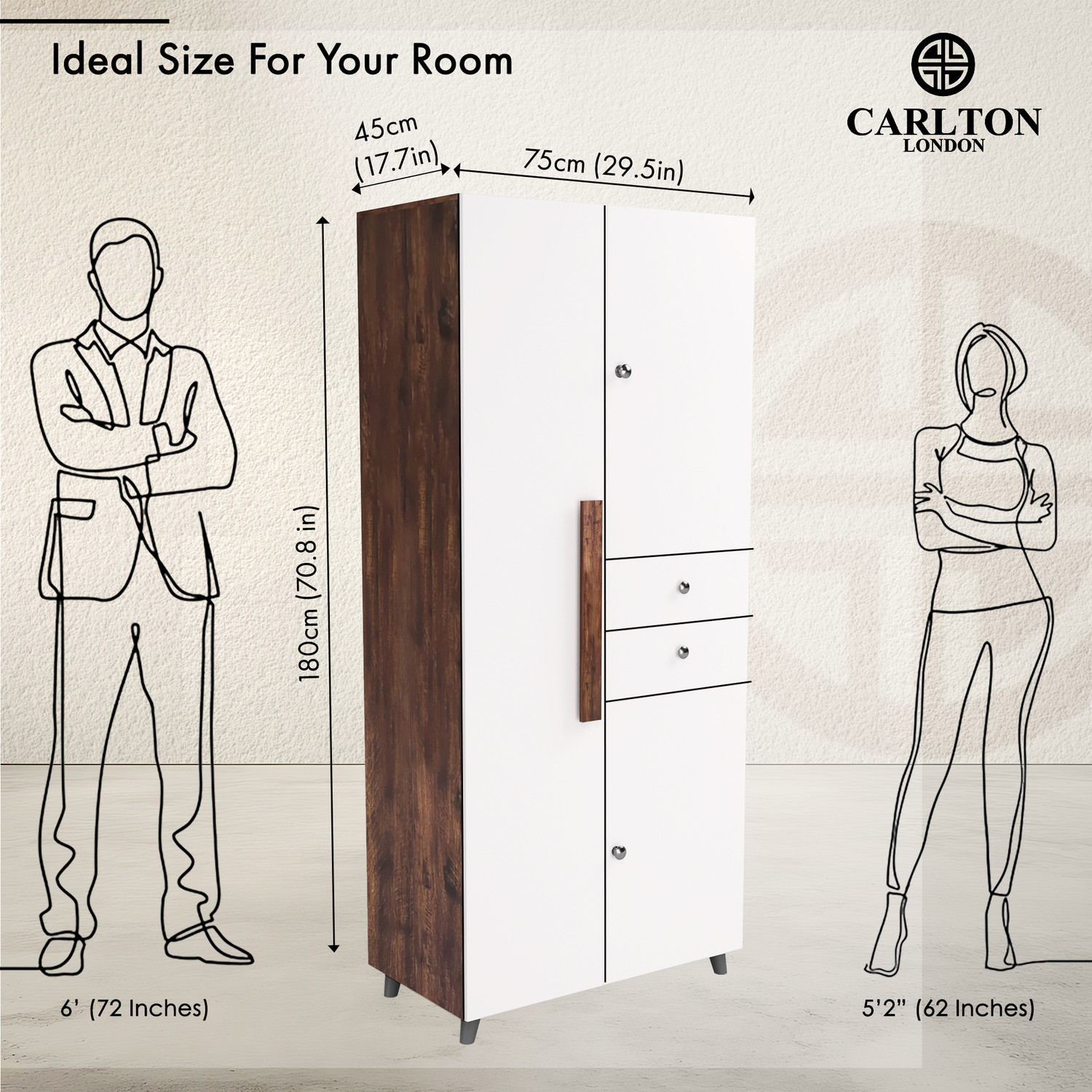 Image of CARLTON LONDON Willy Engineered Wood 3 Door Wardrobe (Finish Color - Rustic + White, Knock Down)
