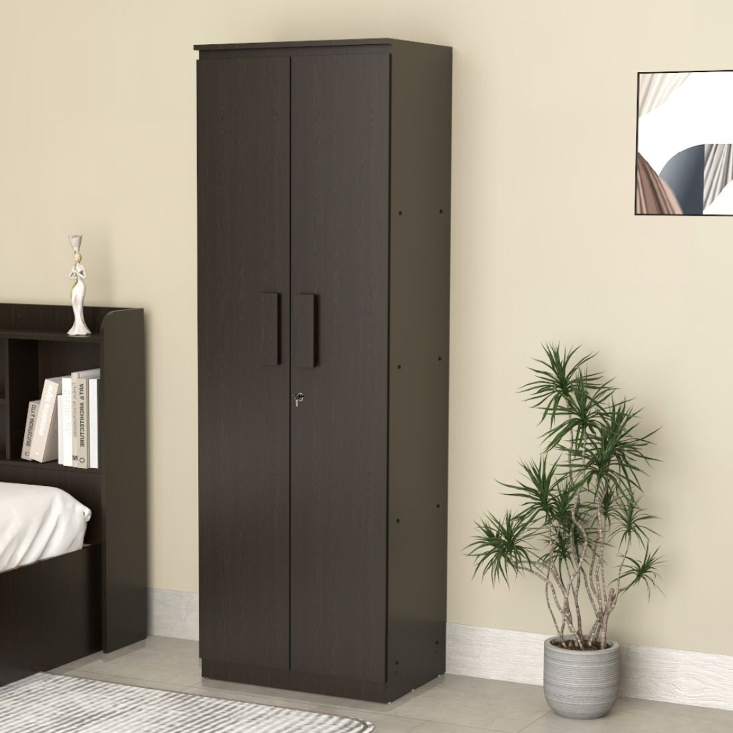 Image of neuspace Duo XS Compact Clothes Storage Cabinet with Multiple Shelves Engineered Wood 2 Door Wardrobe