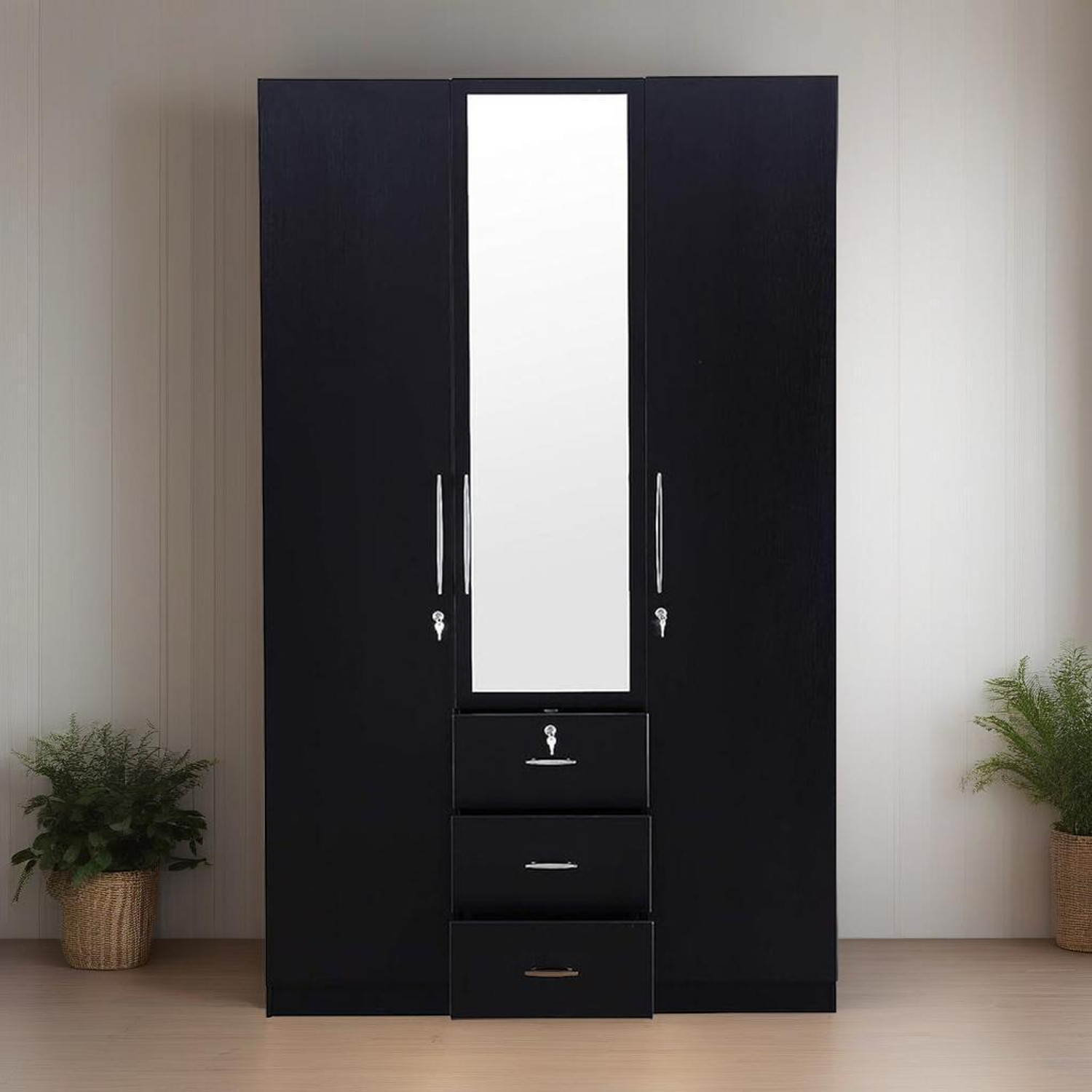 Image of CASPIAN Wooden Almirah for Clothes and Stacking space -Home Furniture Storage Engineered Wood 3 Door Wardrobe