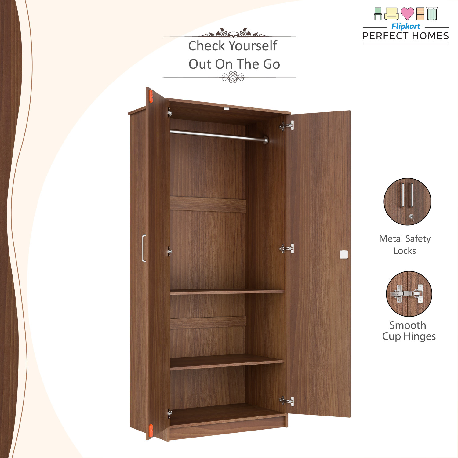 Image of Flipkart Perfect Homes Julian Engineered Wood 2 Door Wardrobe