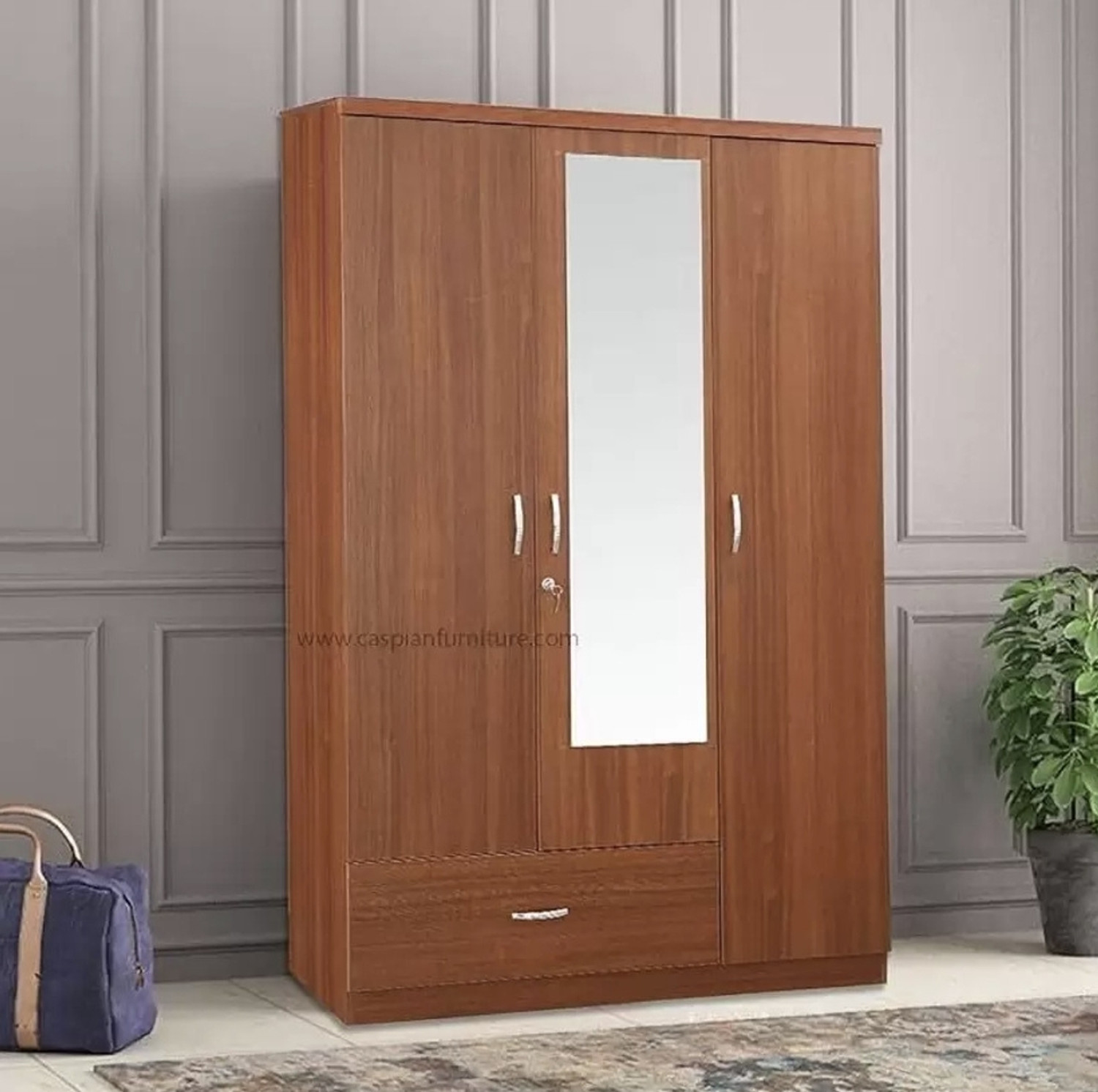 Image of CASPIAN Classy Engineered Wood 3 Door Wardrobe