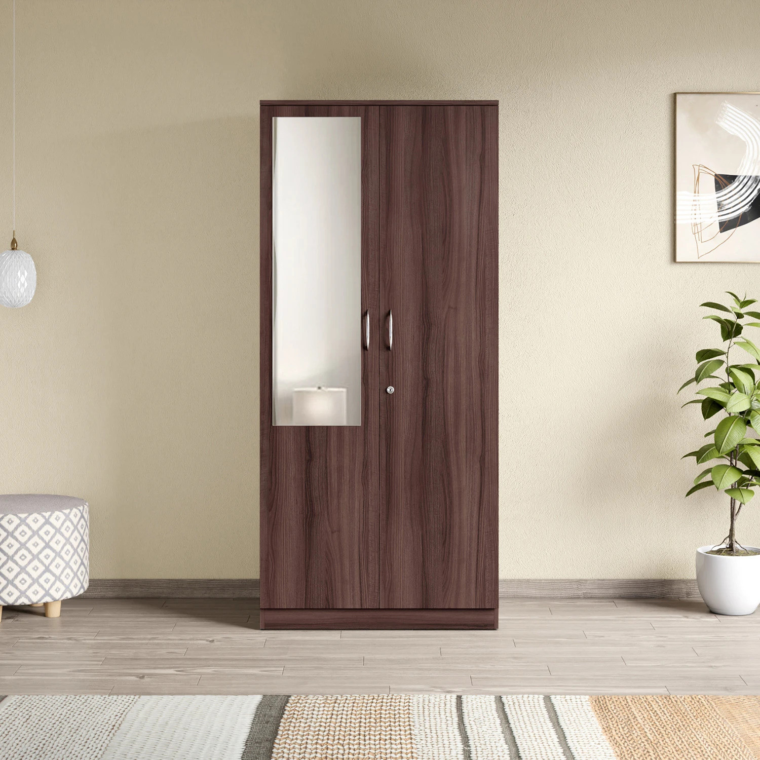 Interio by Godrej Ewa with Mirror Engineered Wood 2 Door Wardrobe