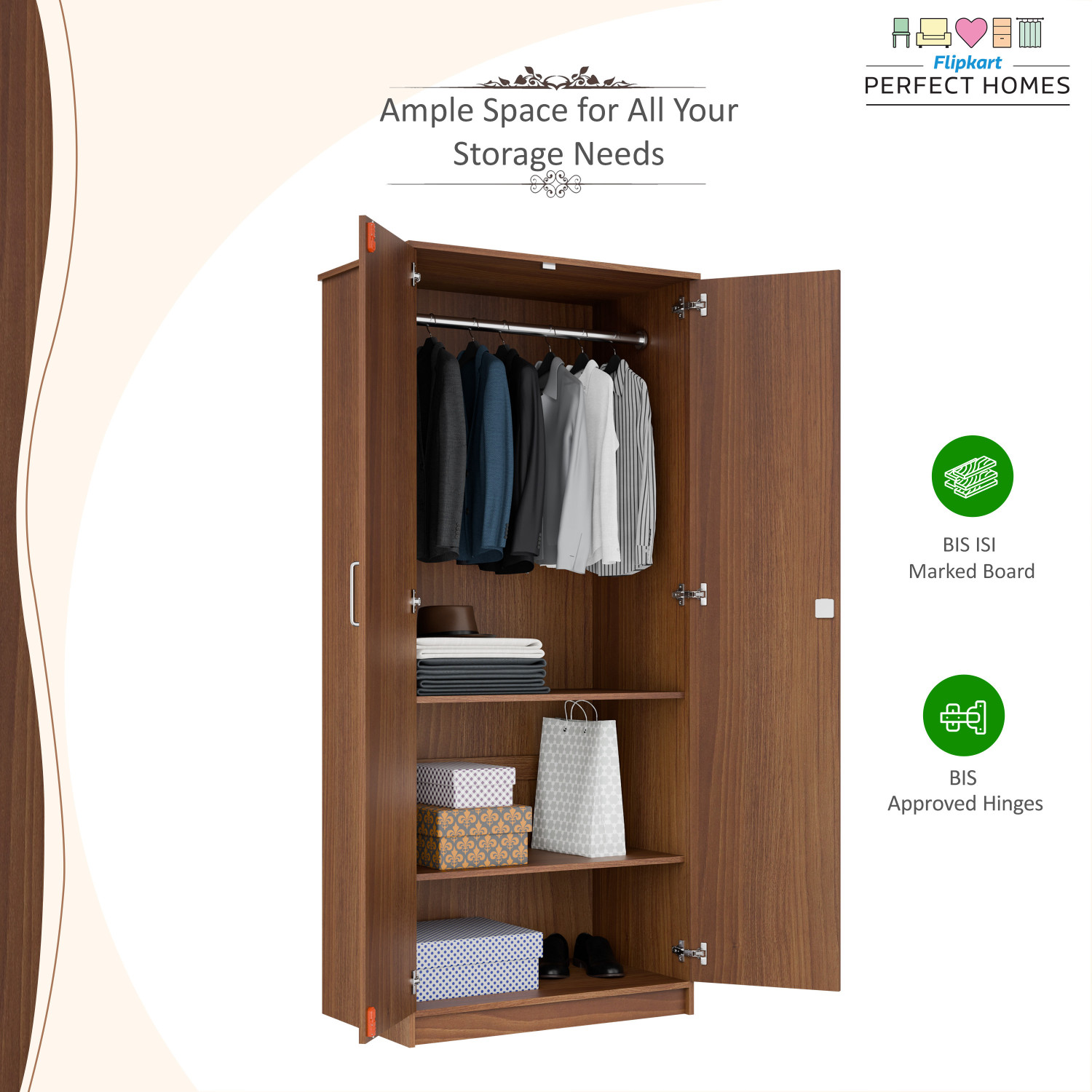 Image of Flipkart Perfect Homes Julian Engineered Wood 2 Door Wardrobe