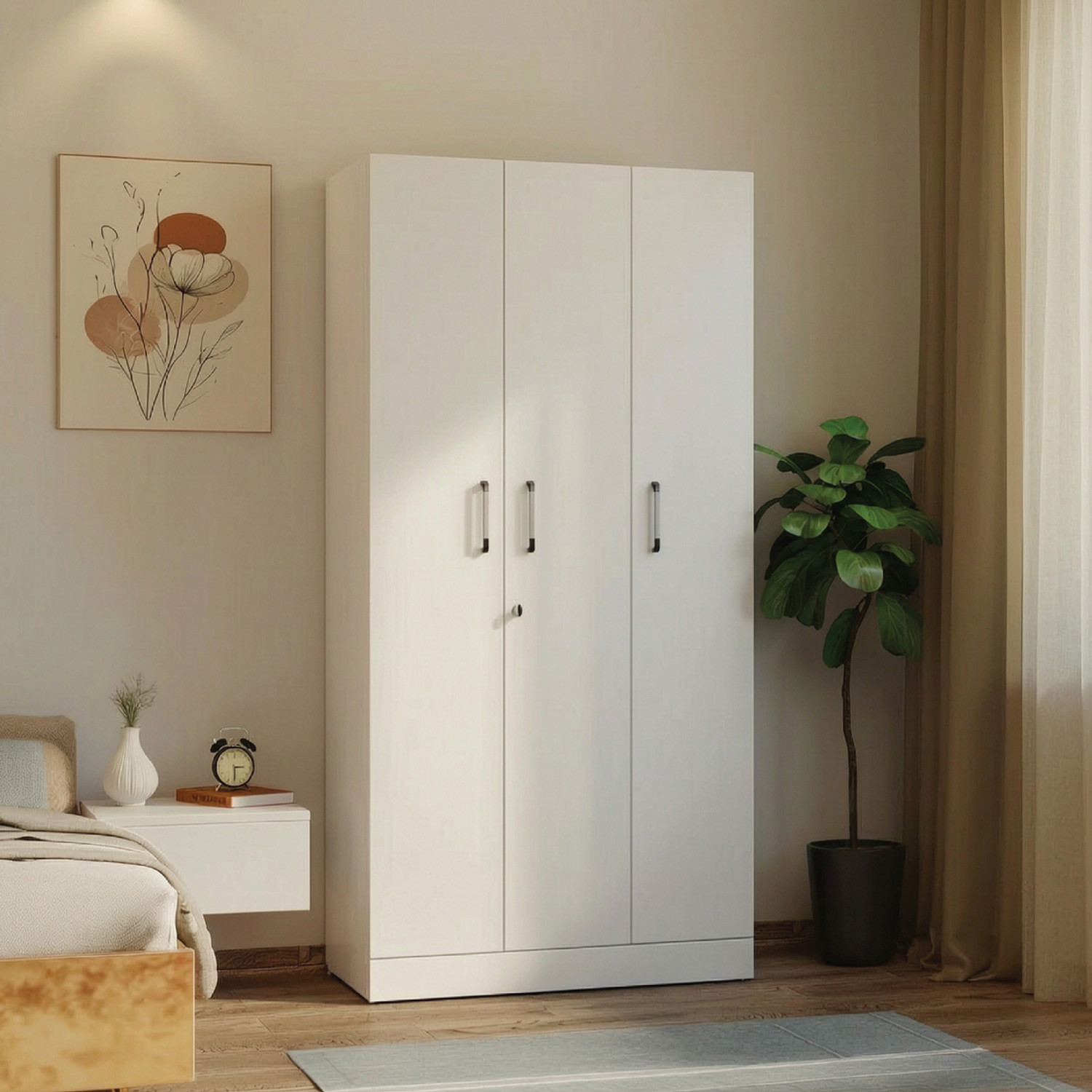 Image of Wakefit Twill Engineered Wood 3 Door Wardrobe