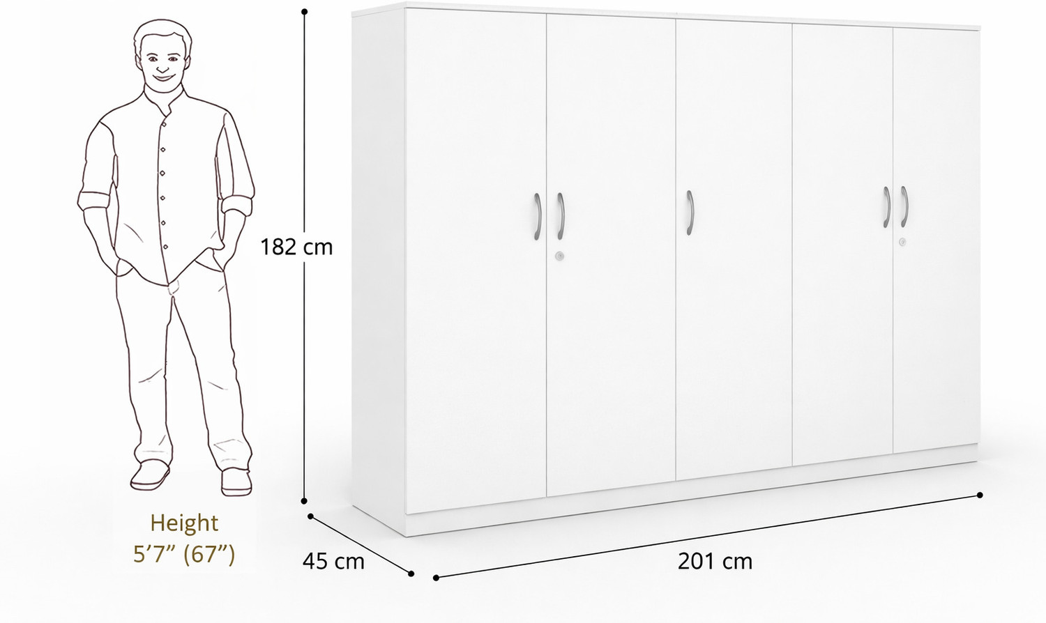 Image of Home Full Eric Frosty White Engineered Wood 5 Door Wardrobe