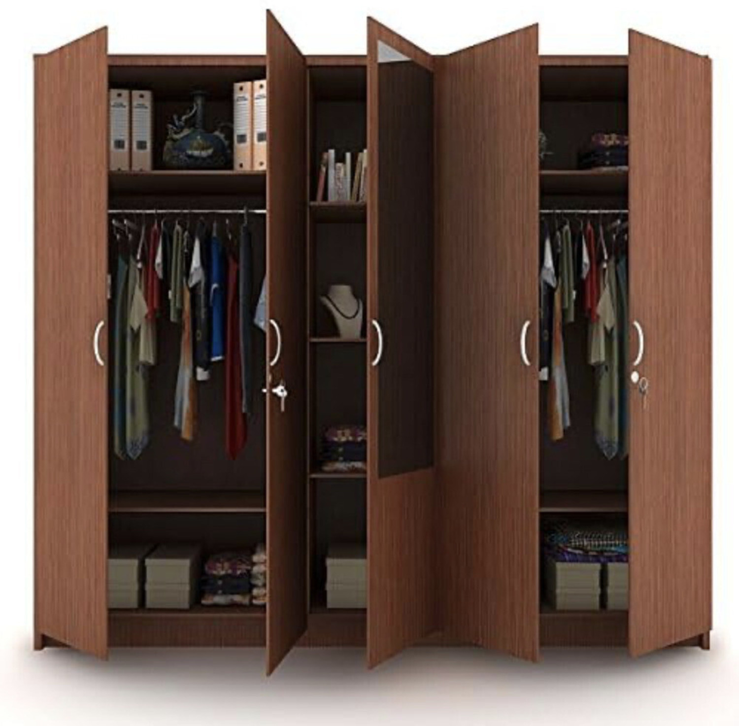 Image of CASPIAN Wooden Almirah for Clothes and Stacking space -Home Furniture Storage Engineered Wood 5 Door Wardrobe