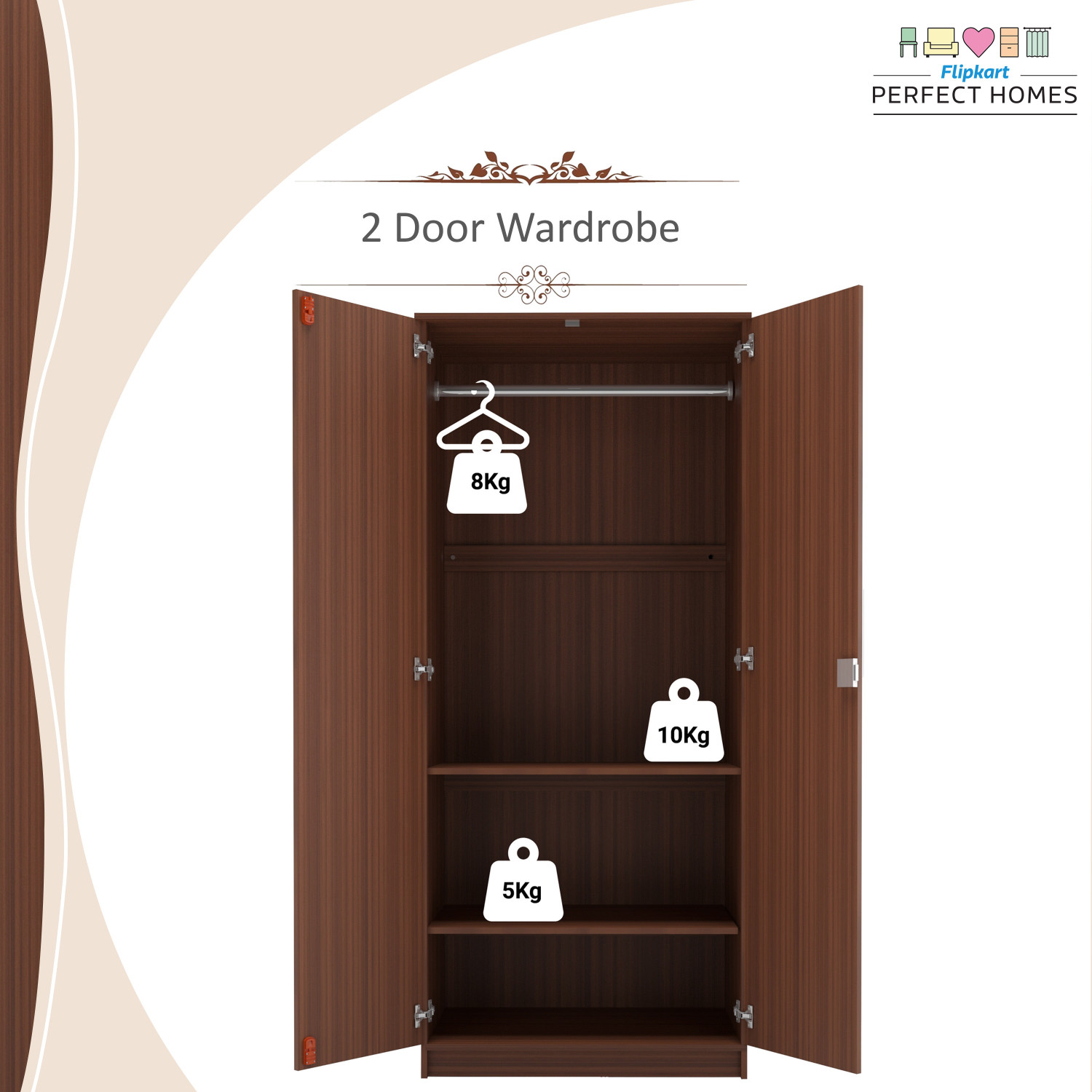 Image of Flipkart Perfect Homes Julian Engineered Wood 2 Door Wardrobe