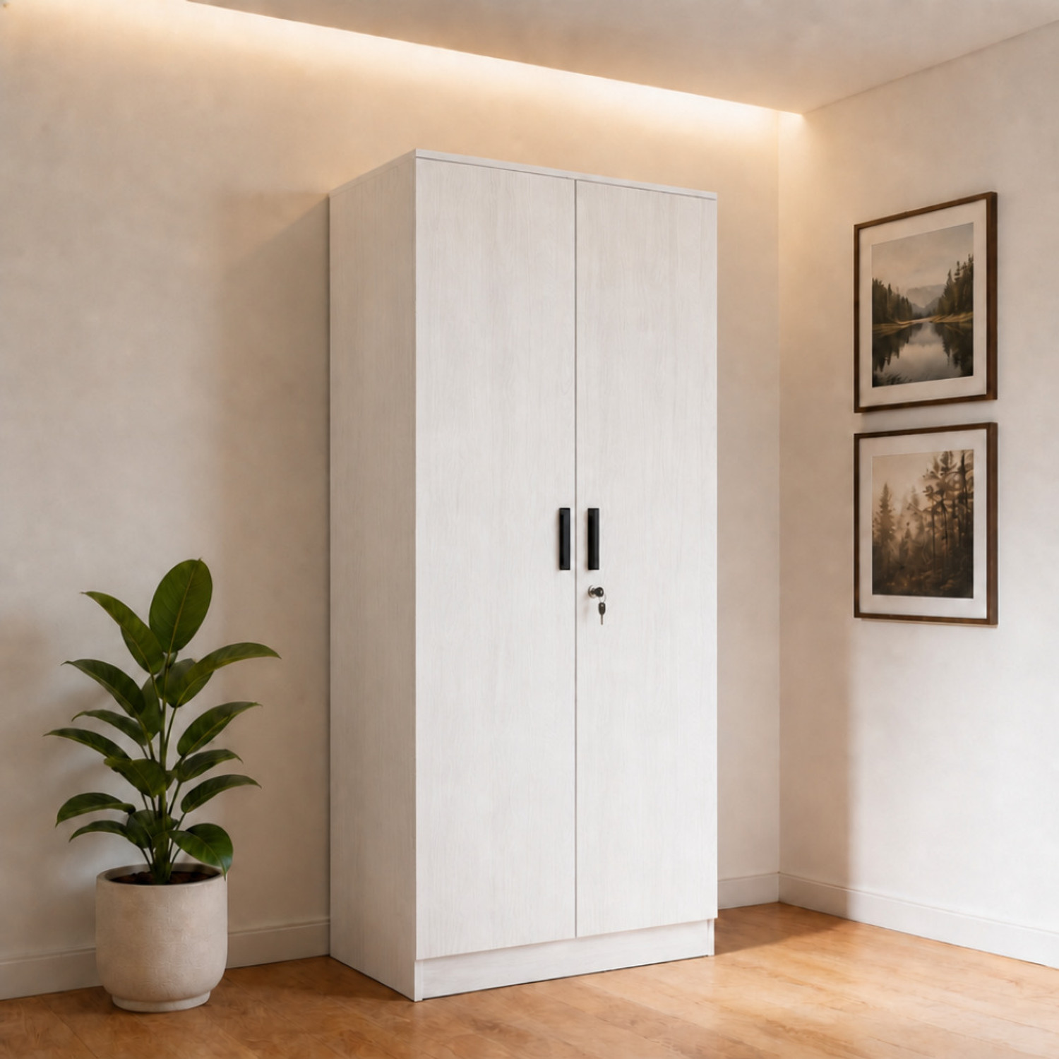 Image of Flipkart Perfect Homes Taro cupboard cabinet almirah double door hanging rod 3 Shelf 75 x 180.5 x 45 cm Engineered Wood 2 Door Wardrobe