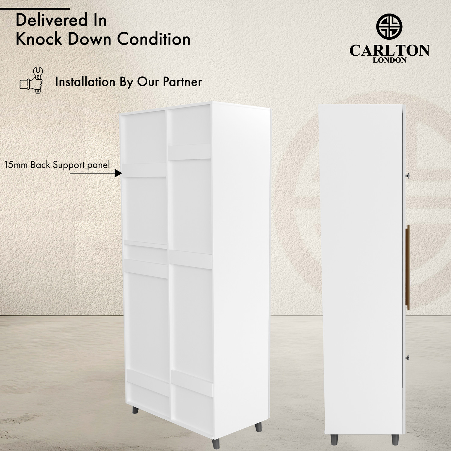 Image of CARLTON LONDON Willy Engineered Wood 3 Door Wardrobe (Finish Color - White, Knock Down)