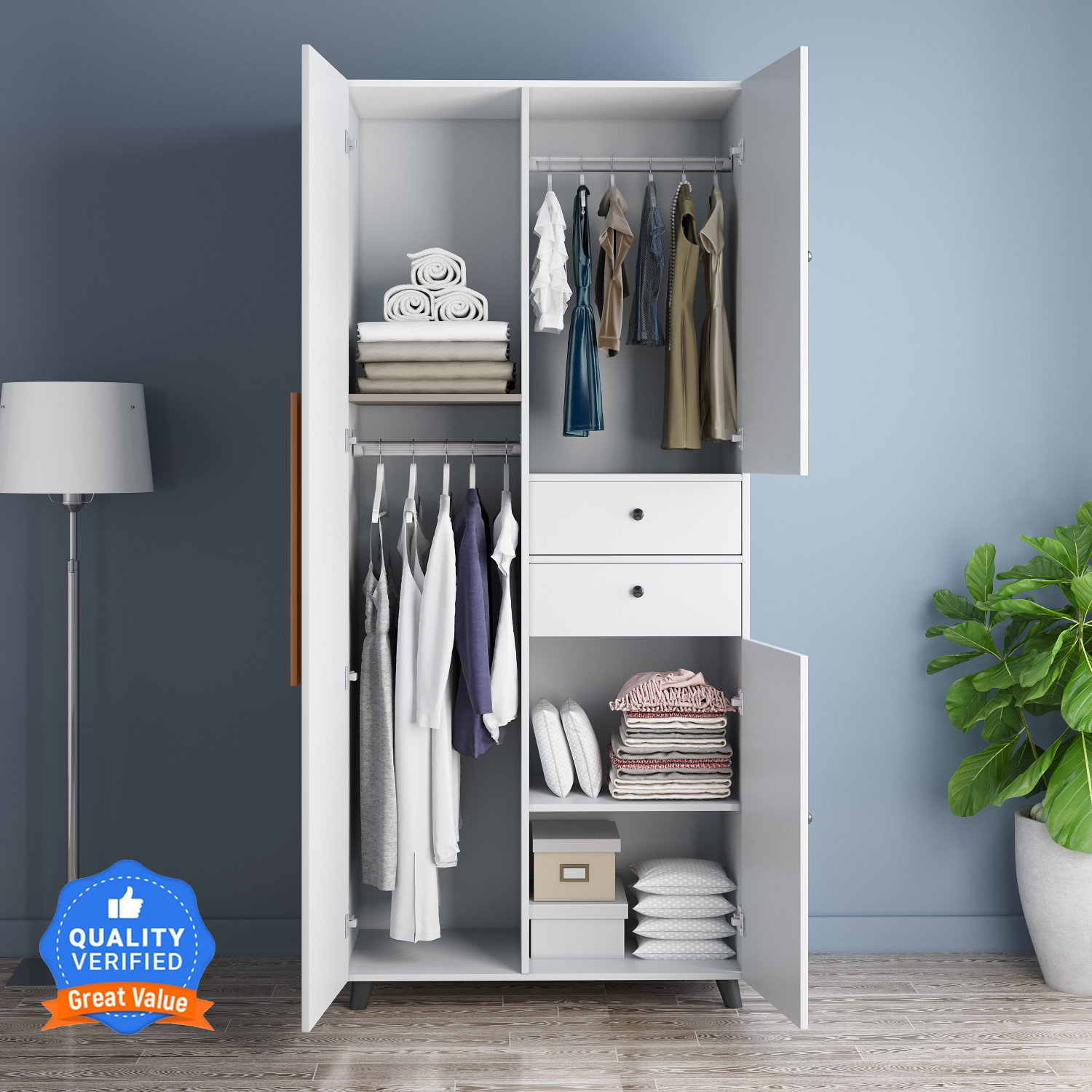Image of CARLTON LONDON Willy Engineered Wood 3 Door Wardrobe (Finish Color - White, Knock Down)