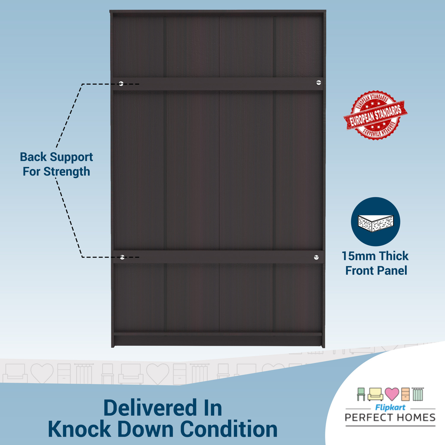Image of Flipkart Perfect Homes Olympus Engineered Wood 3 Door Wardrobe (Finish Color - Wenge, Mirror Included, Knock Down)