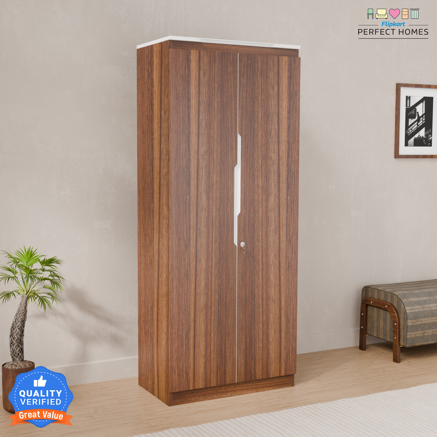 Image of Flipkart Perfect Homes Amora Engineered Wood 2 Door Wardrobe
