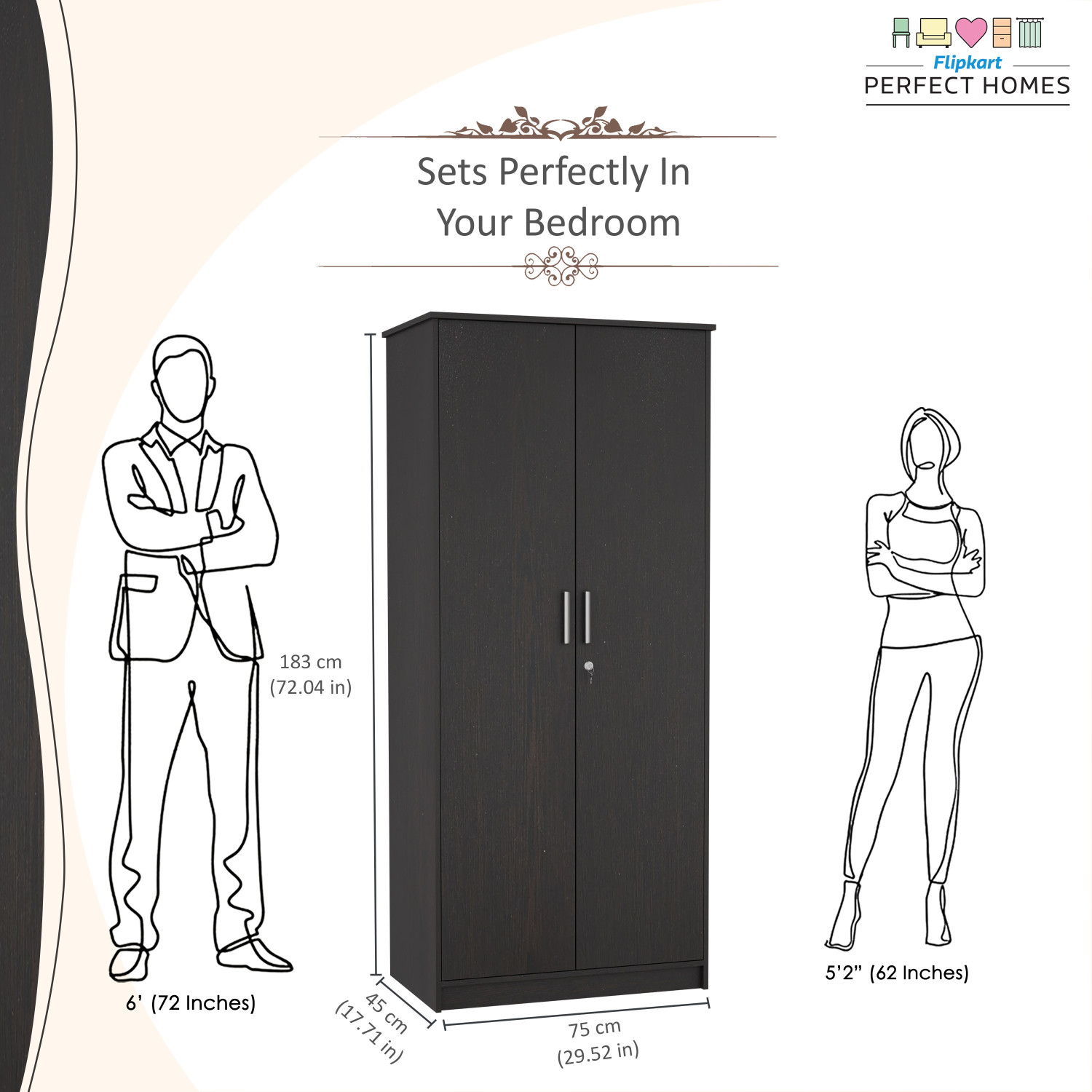 Image of Flipkart Perfect Homes Julian Engineered Wood 2 Door Wardrobe