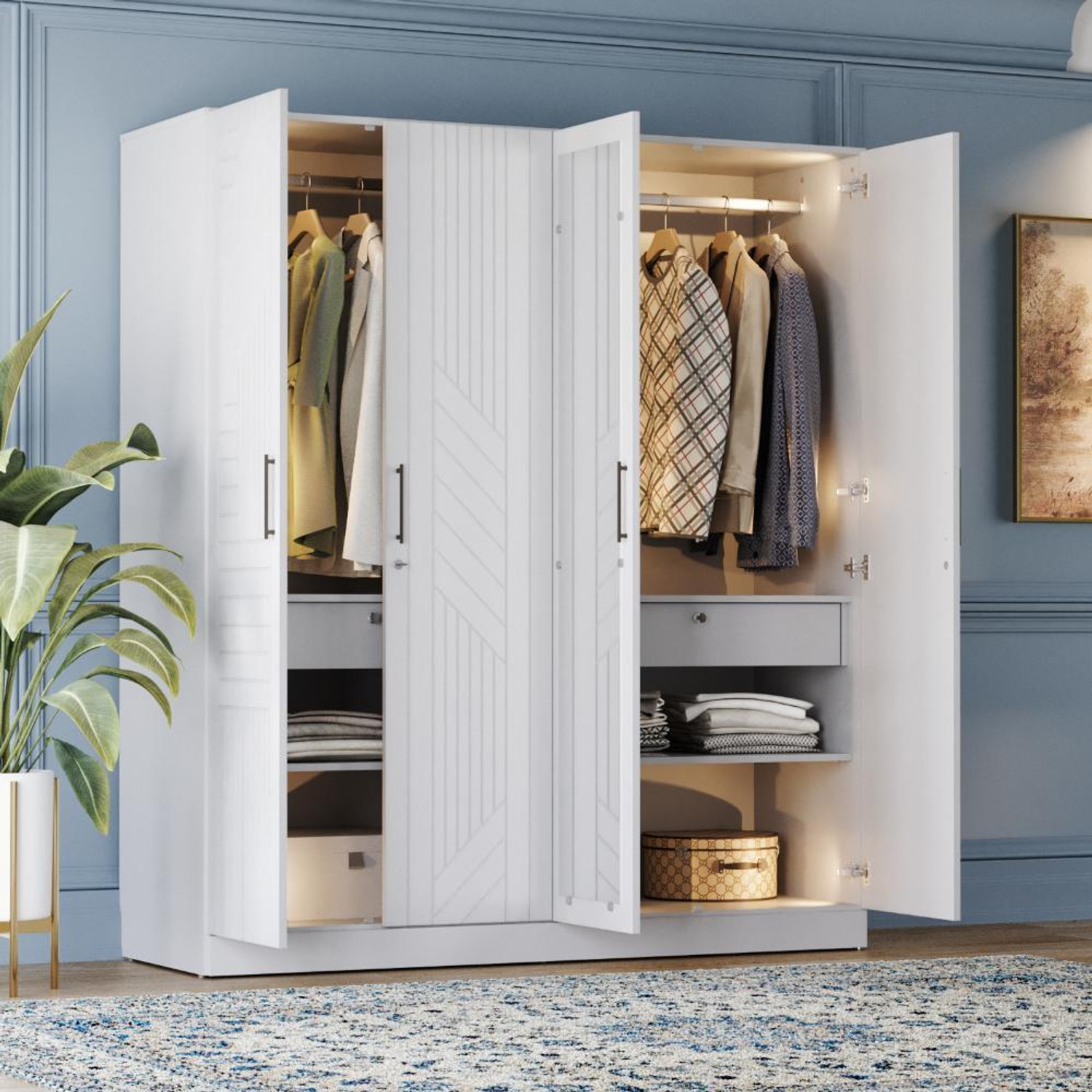 Image of Wakefit Tyrian Engineered Wood 4 Door Wardrobe