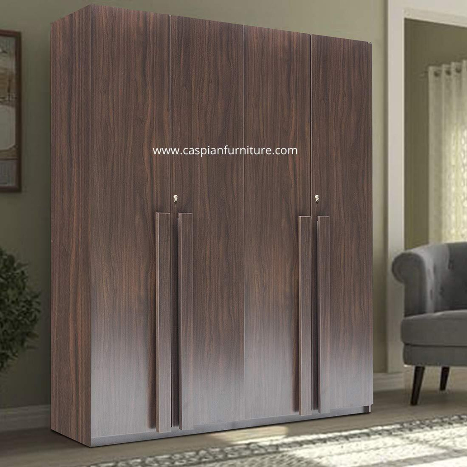 Image of CASPIAN Wooden Almirah for Clothes and Stacking space -Home Furniture Storage Engineered Wood 4 Door Wardrobe