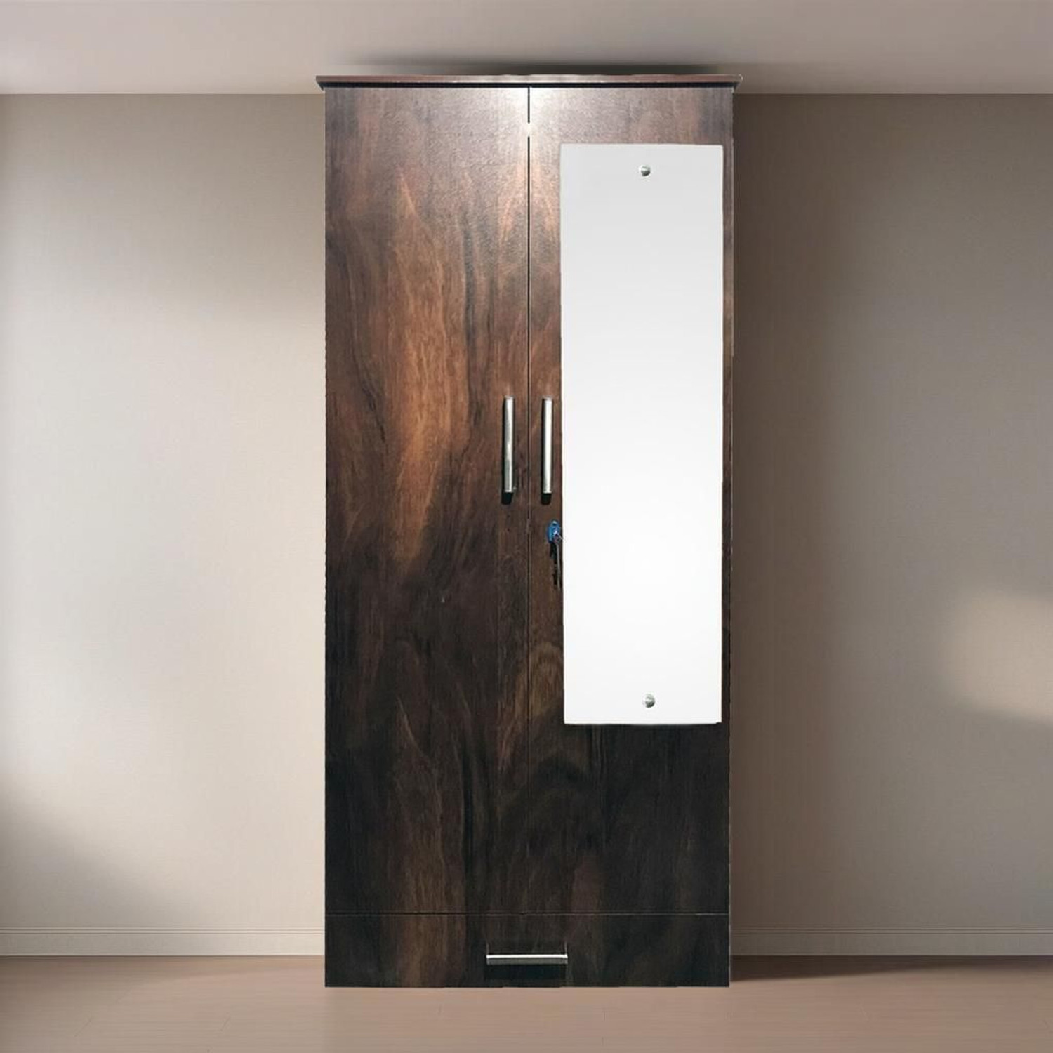 Image of CASPIAN Wooden Almirah for Clothes and Stacking space -Home Furniture Storage Engineered Wood 2 Door Wardrobe